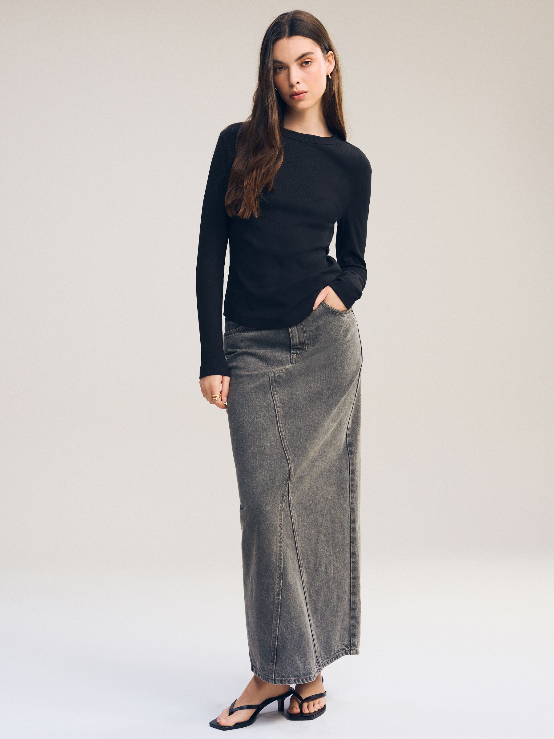 Black Long Sleeve Ribbed Crew Neck Top