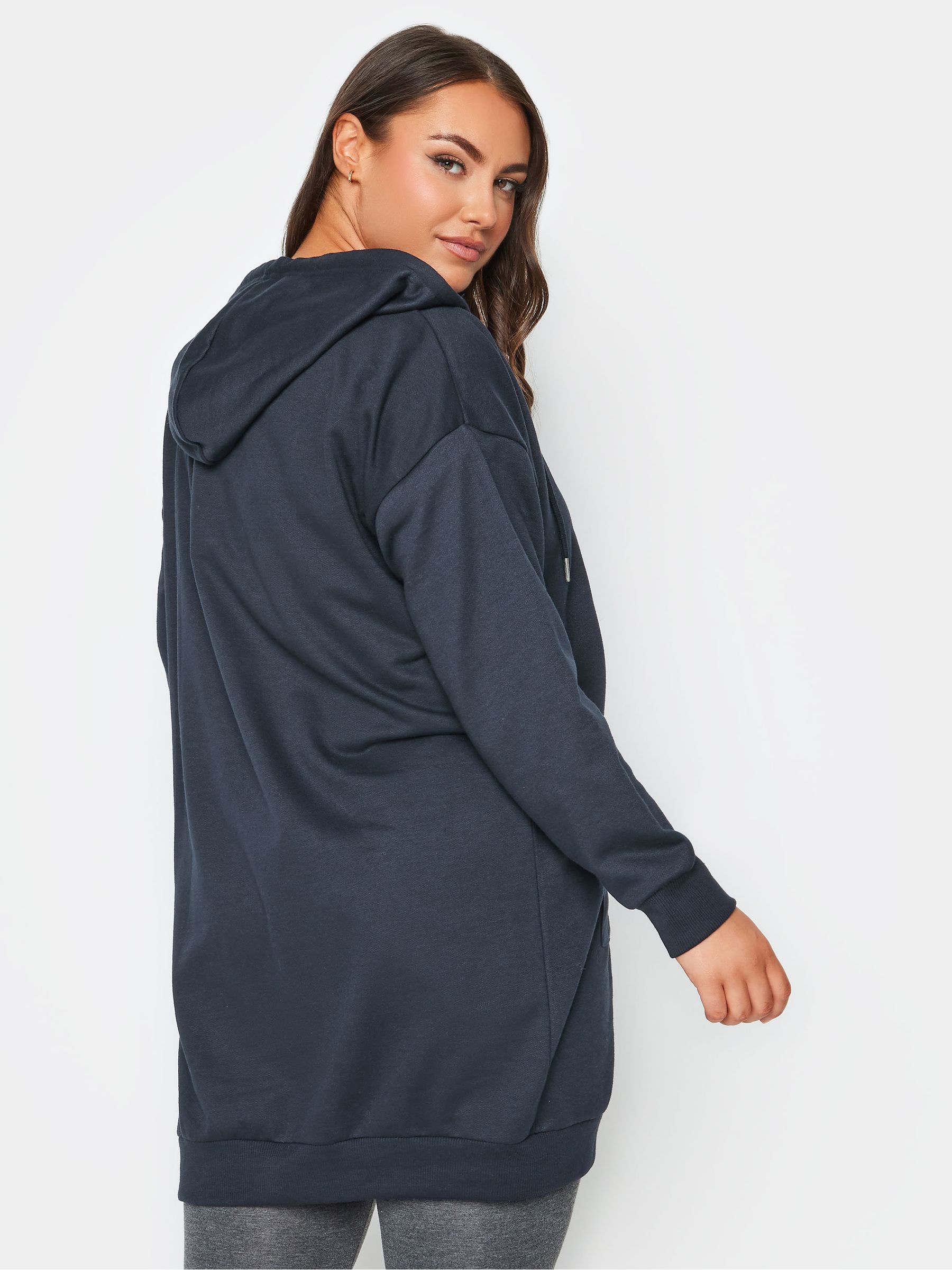 Yours Curve Blue Longline Zip Through Hoodie