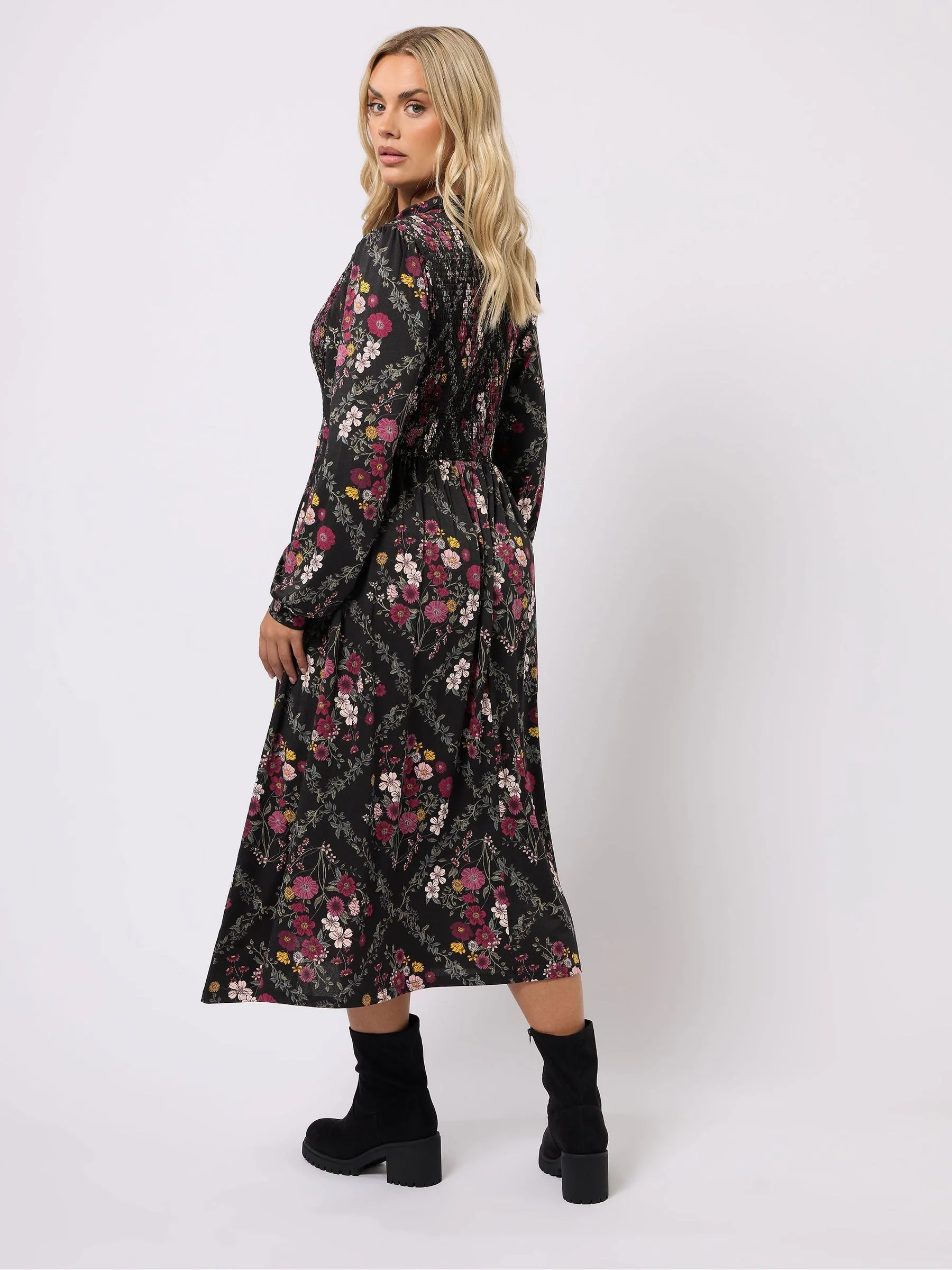 Yours Curve Black Shirred Shirt Dress