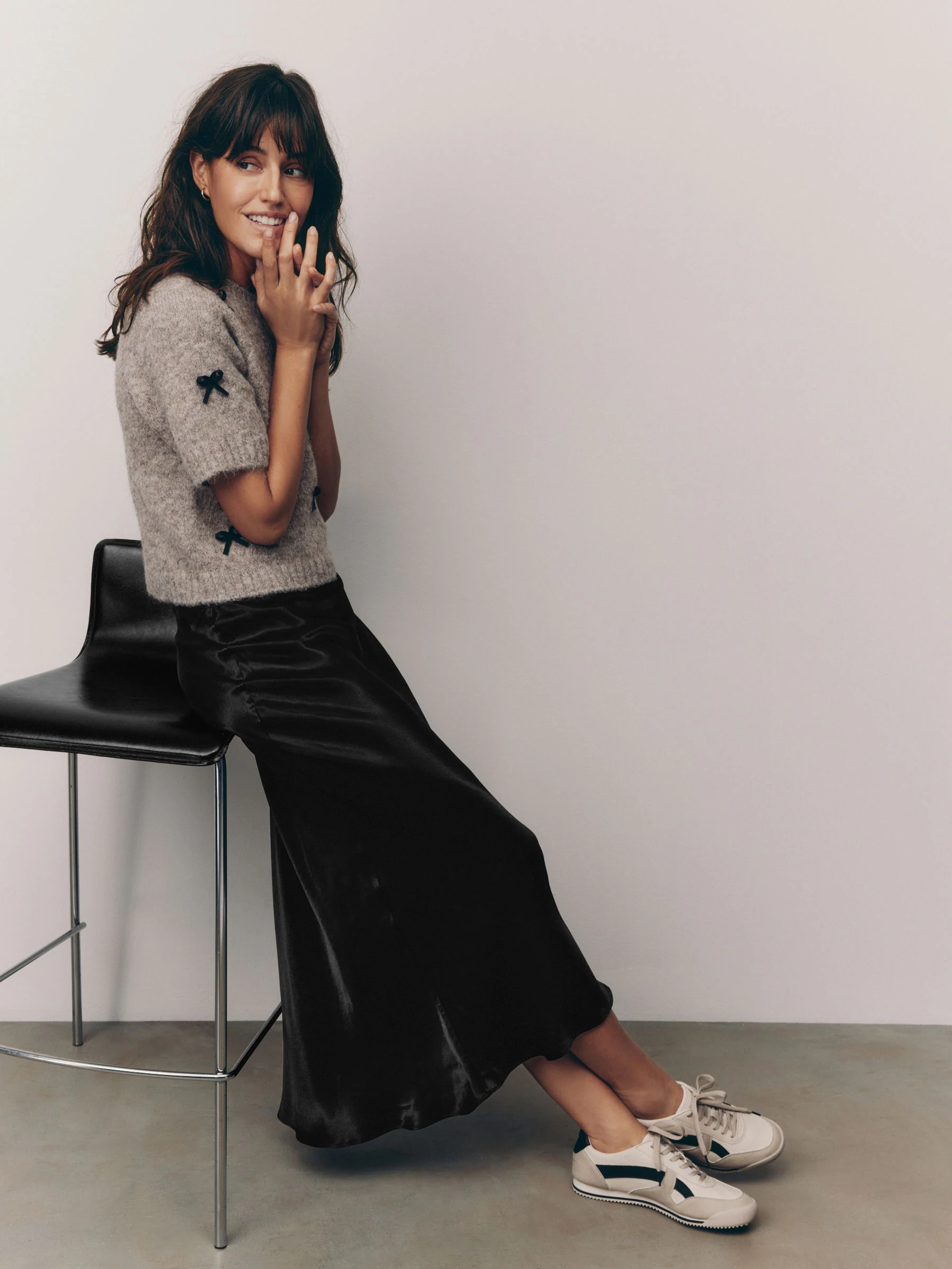 Black Satin Midi Skirt