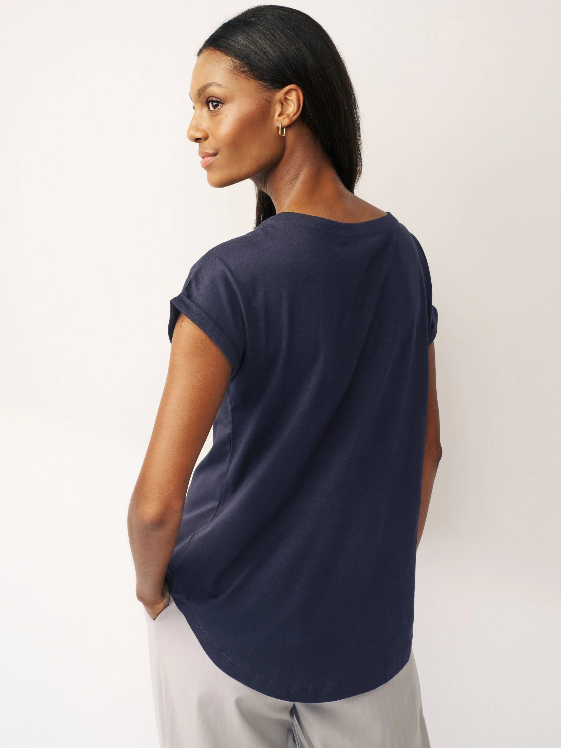 Navy Blue Cap Sleeve T-Shirt