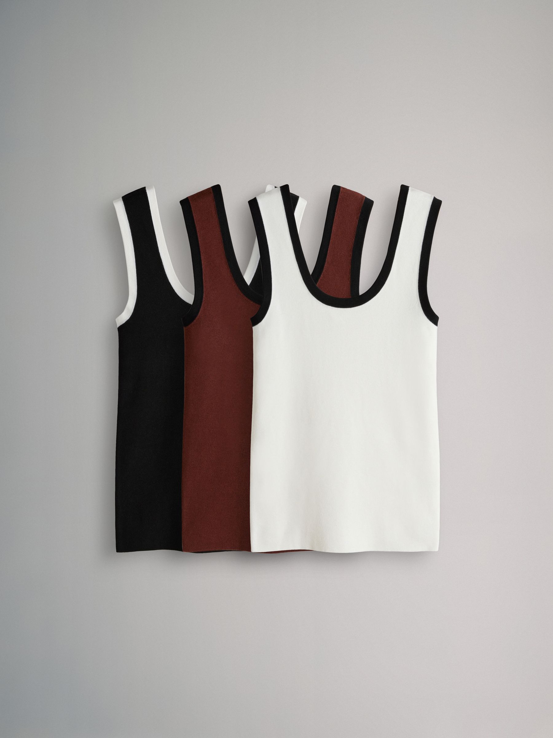 The Set Tipped Cream/Black/Rust Brown 3 Pack Contrast Knit Vests