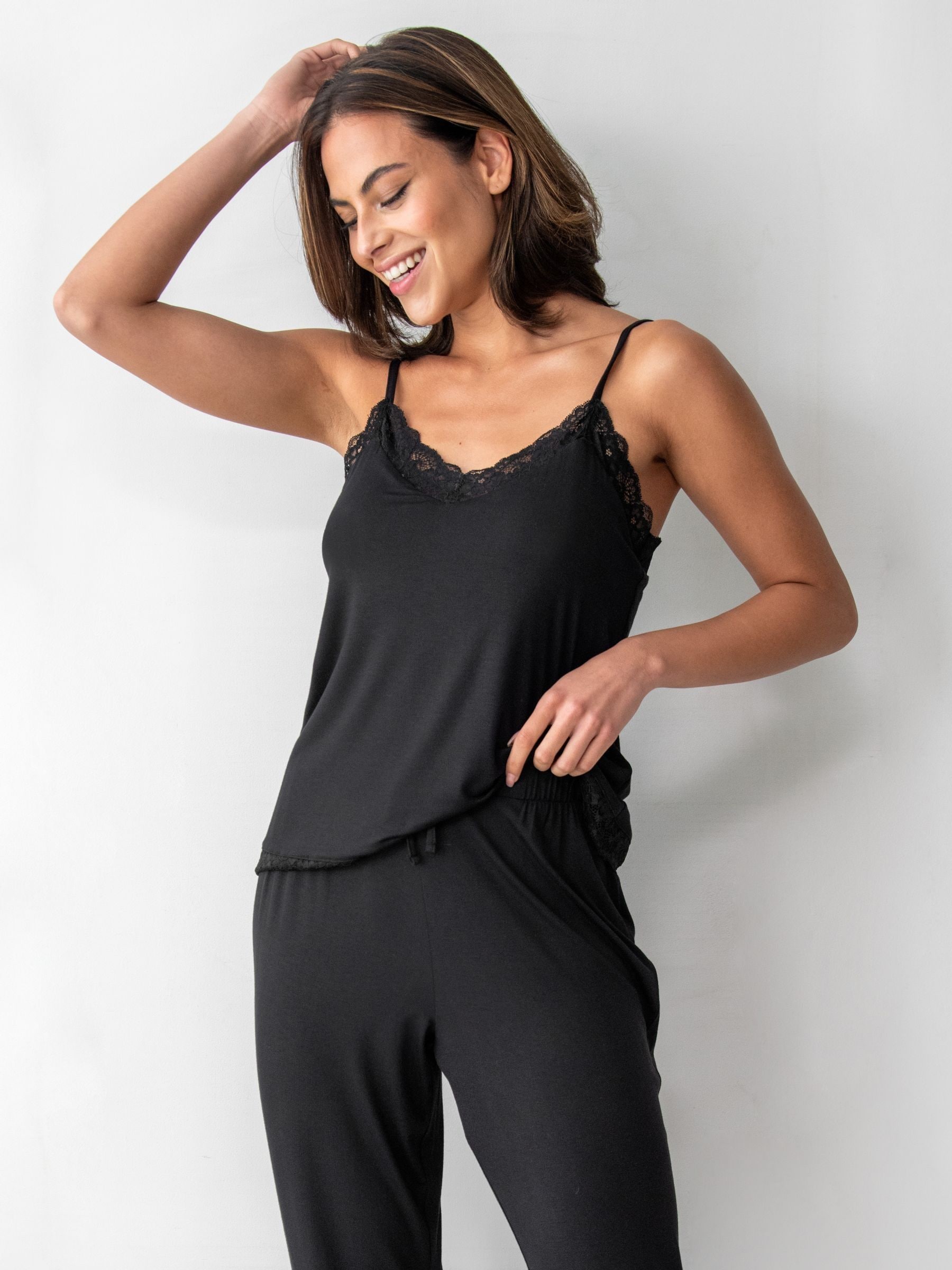 Pour Moi Black Cami Sofa Loves Lace Soft Hidden Support Pyjama Top