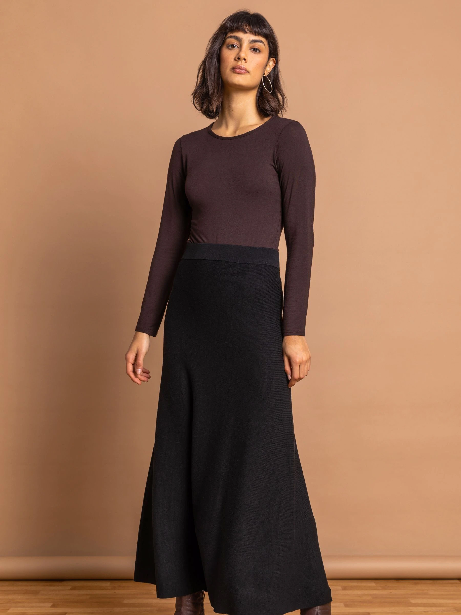 Roman Black Knitted Midi Stretch Skirt