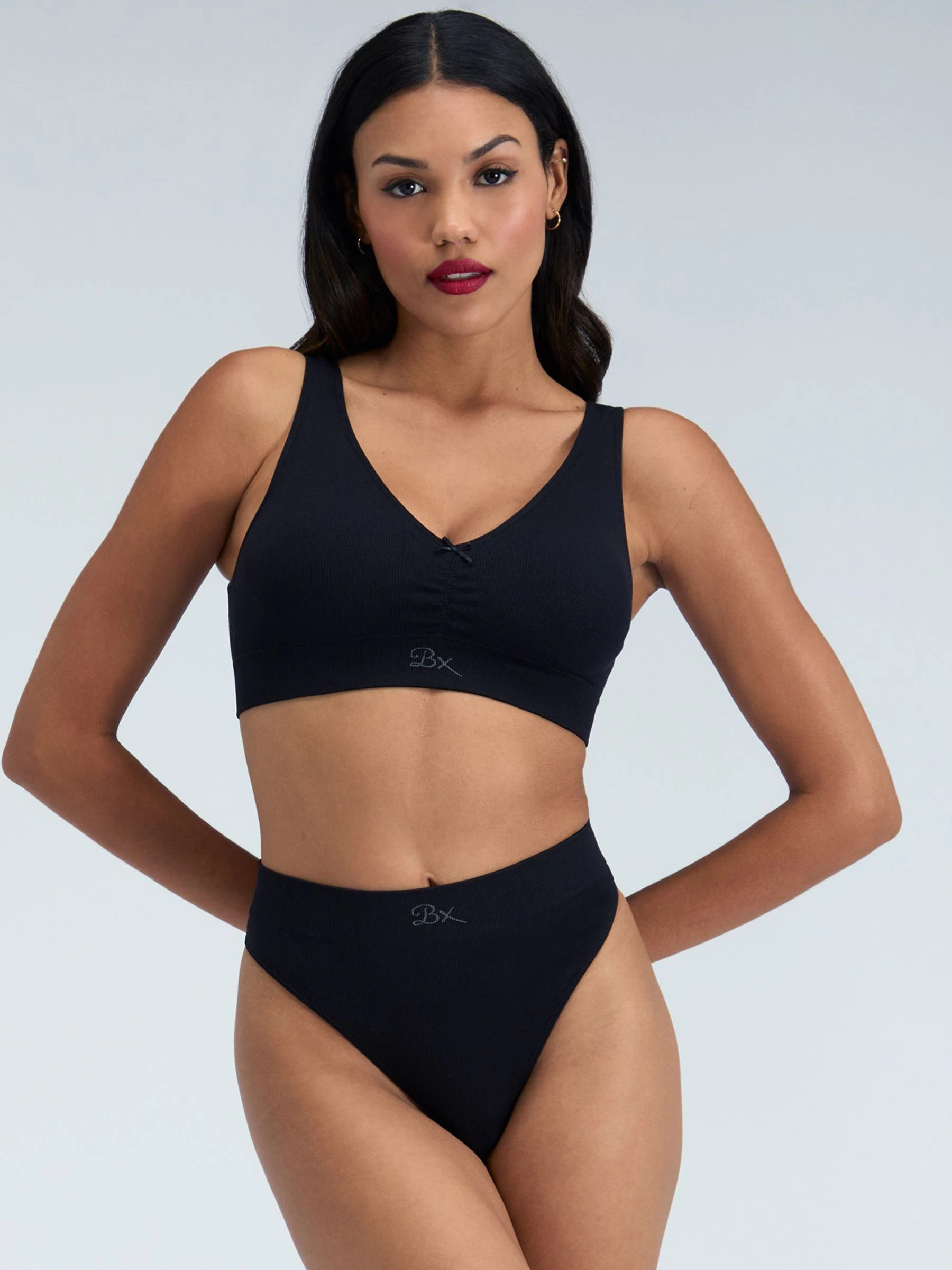 Boux Avenue Black Seamless Ruche Bra & Knickers Set
