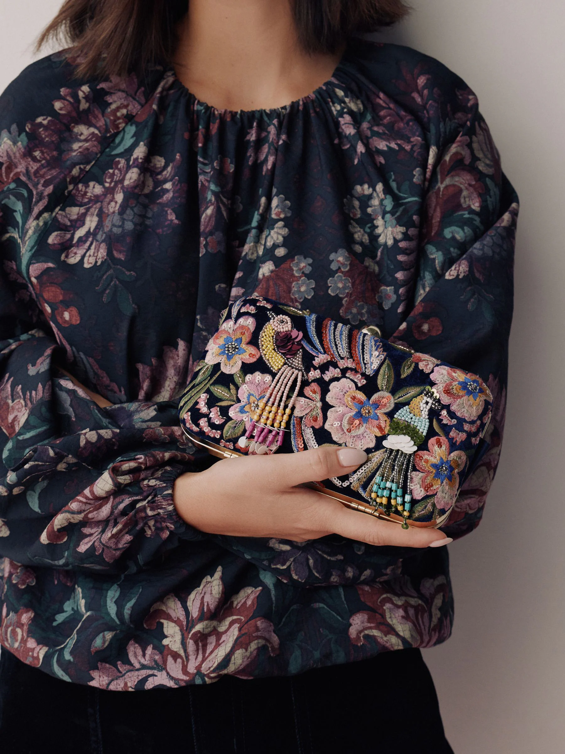 Navy Embellished Detail Bird Clutch Bag