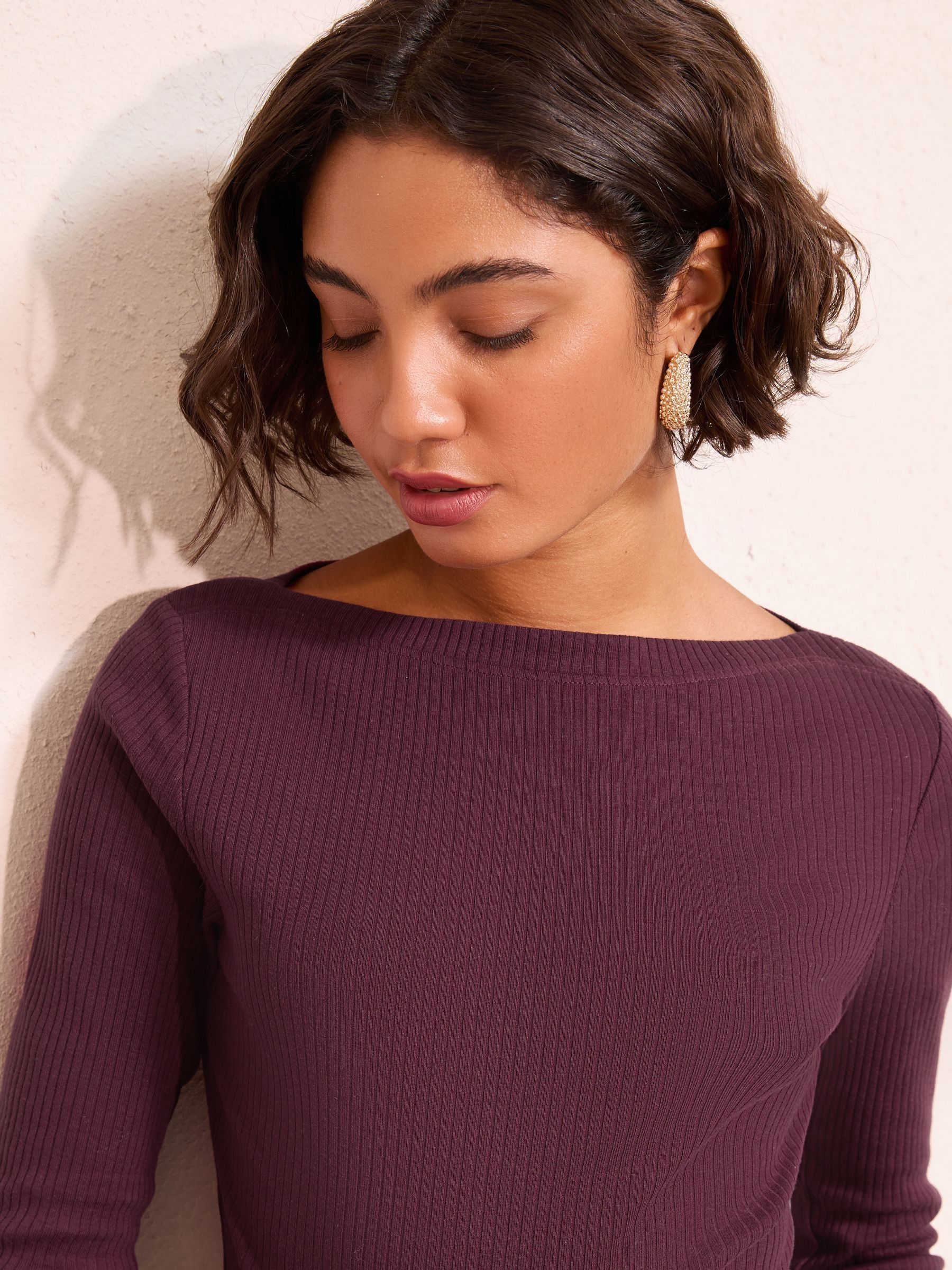 Friends Like These Red 3/4 Sleeve Ribbed Boat Neck T-Shirt