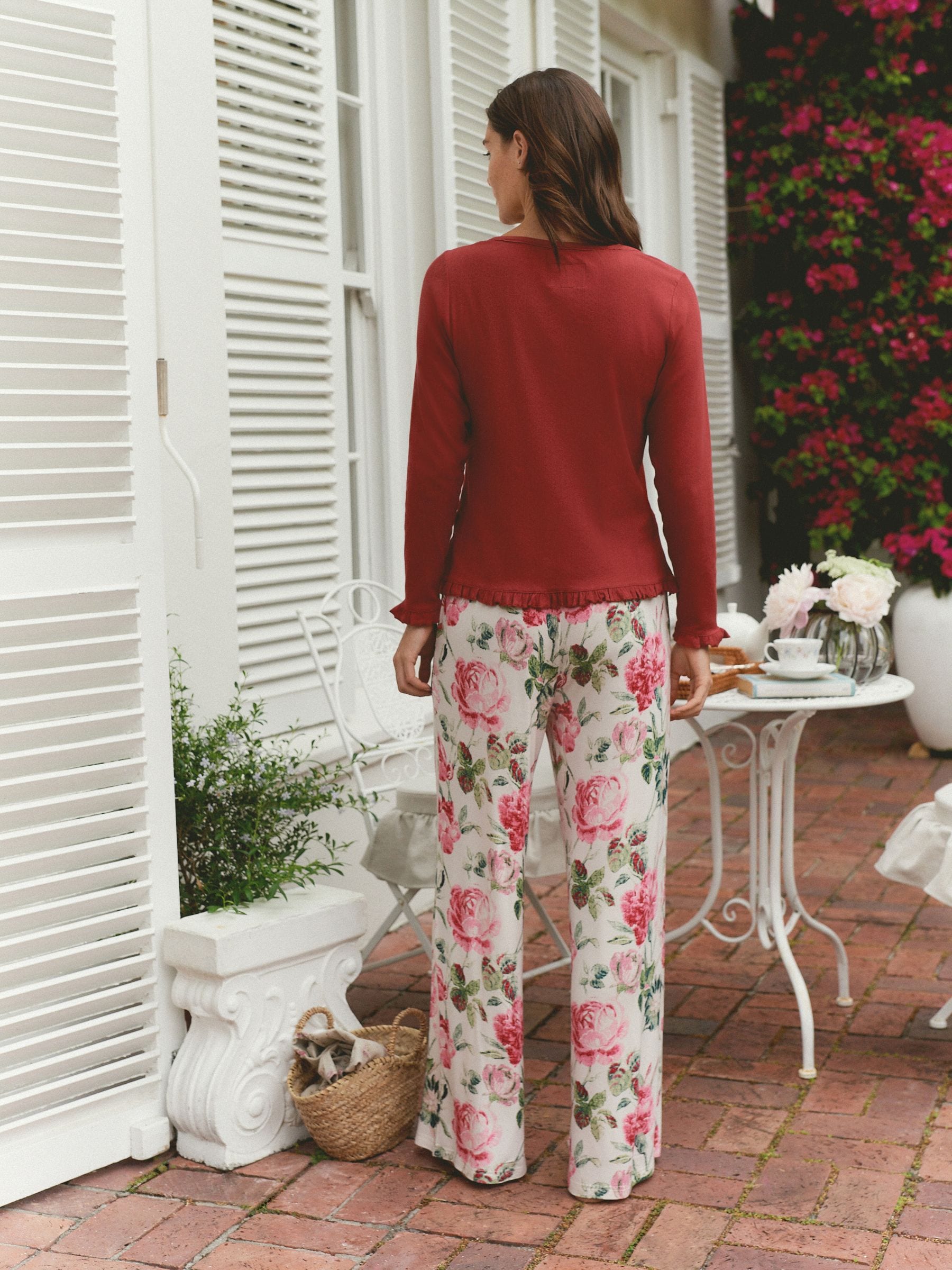 Laura Ashley Pink Peony Pointelle Jersey Long Sleeve Pyjamas