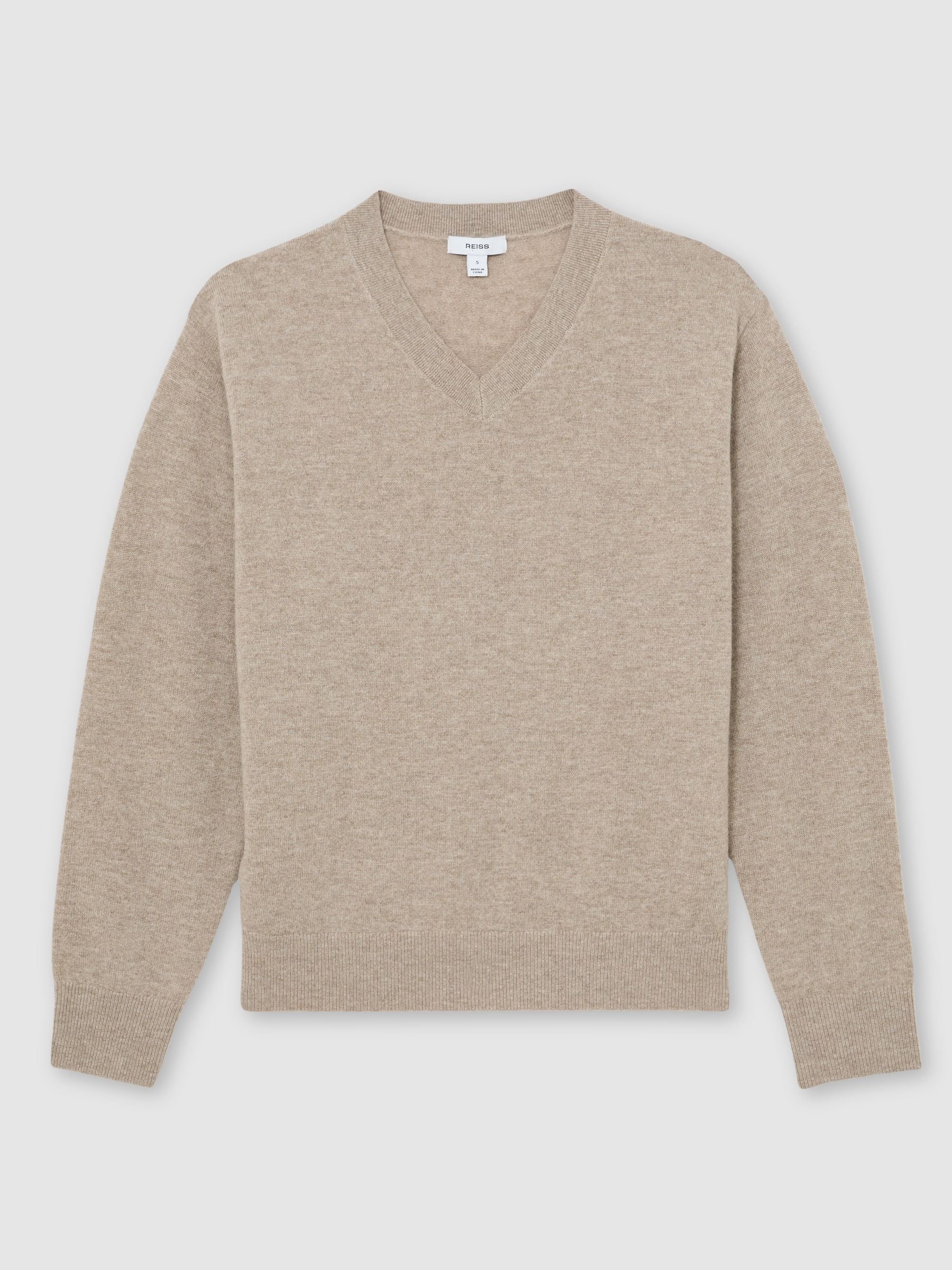 Reiss Taupe Neutral Jenny Wool-Cashmere V-Neck Jumper