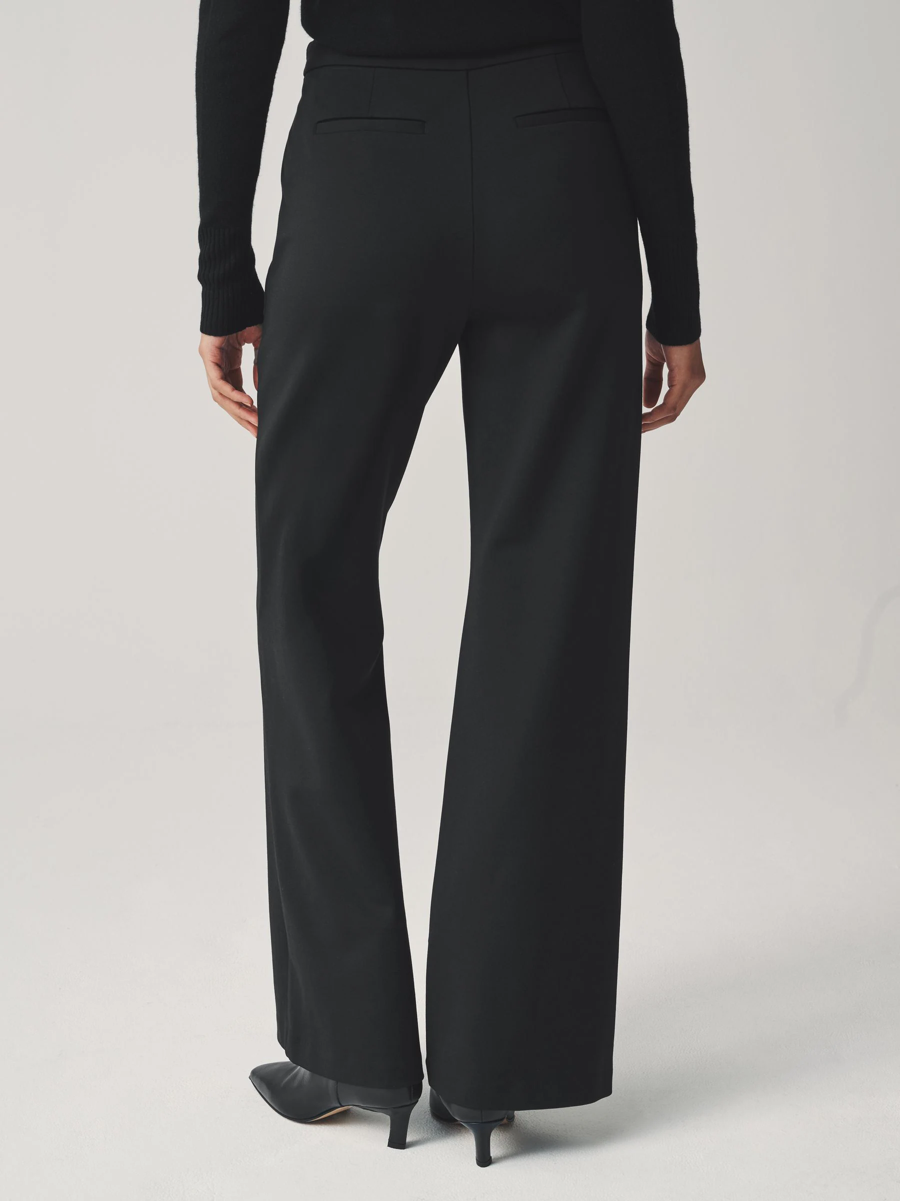 Black Ponte Wide Leg Trousers With Gold Button Detailing