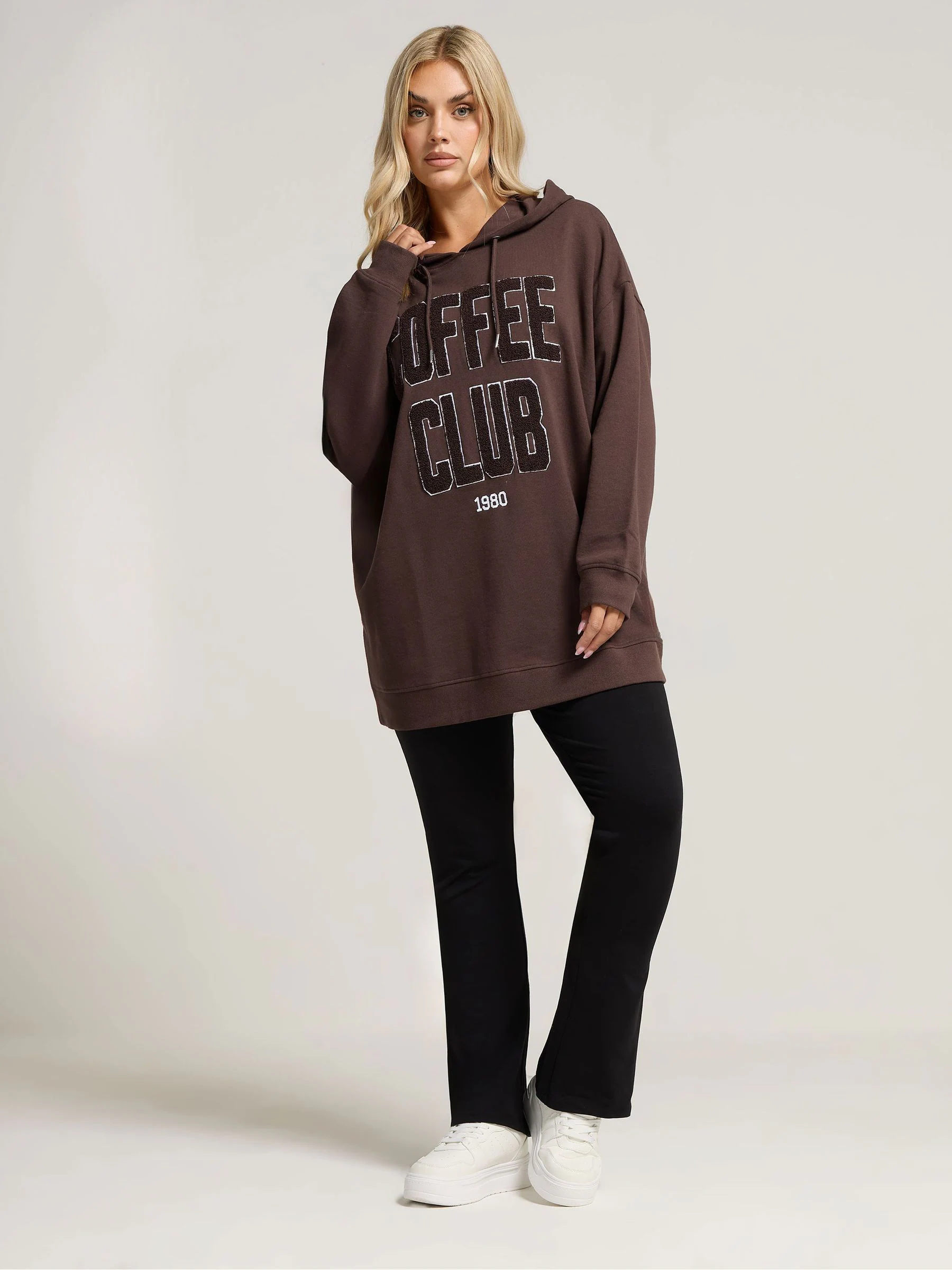 Yours Curve Brown Coffee Club Hoodie