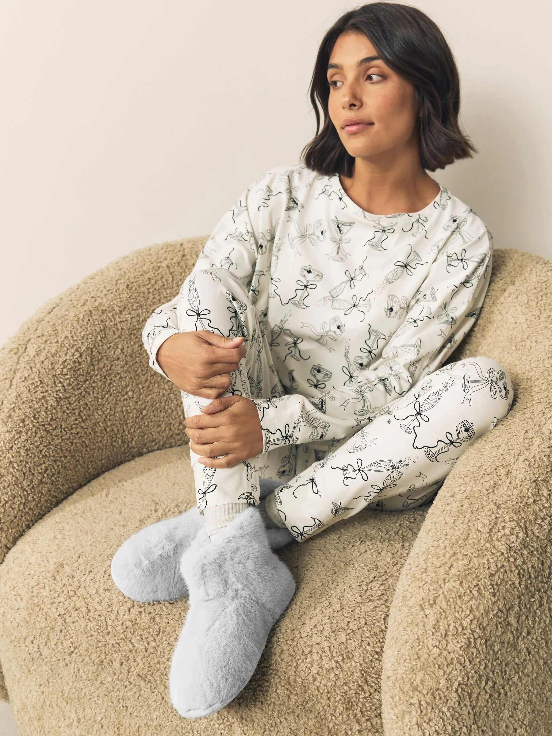 Grey Faux Fur Boot Slippers