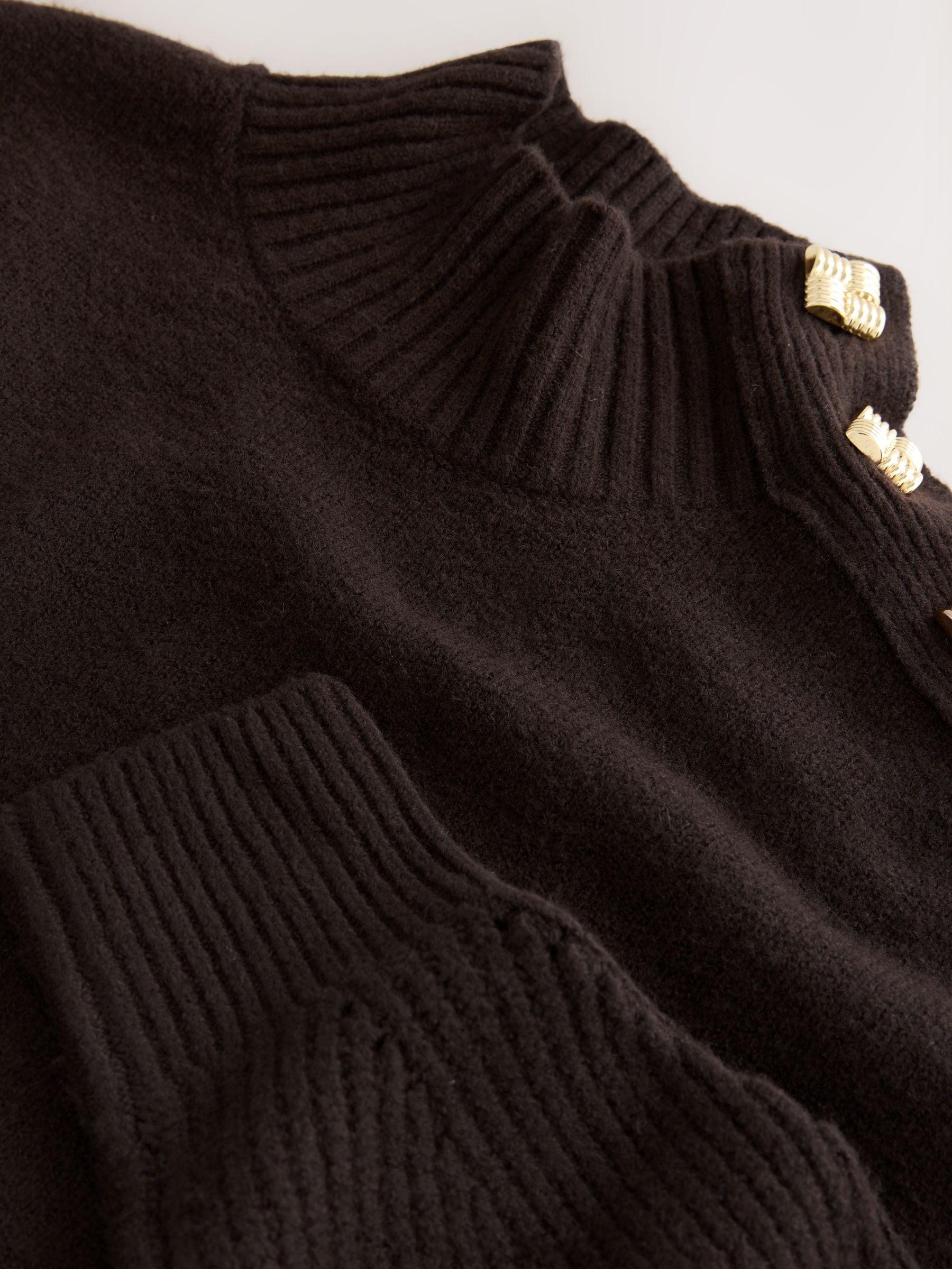 Chocolate Brown Stand Neck Knitted Midi Jumper Dress