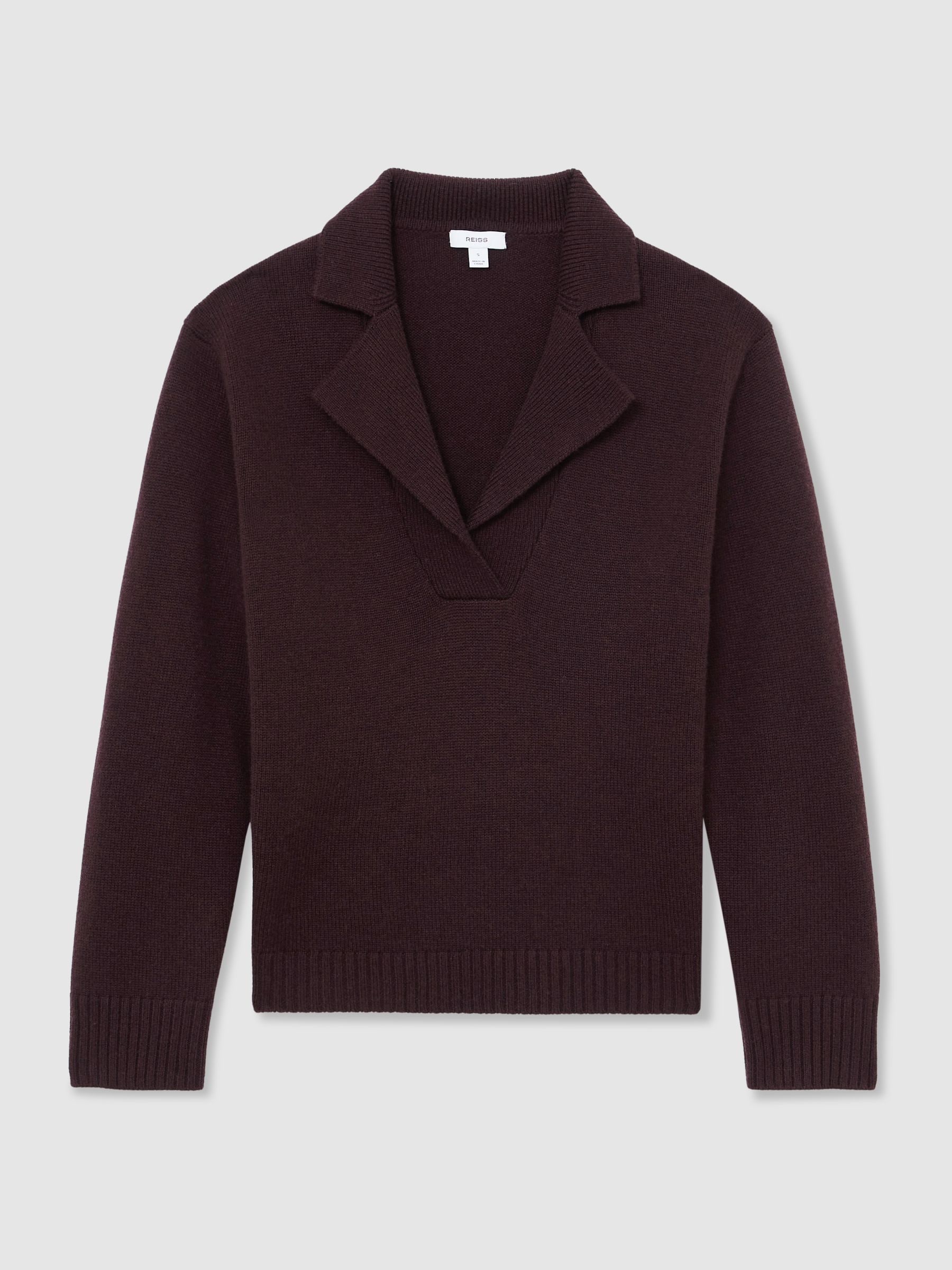 Reiss Plum Purple Flo Wool-Cashmere Collared Knit Jumper