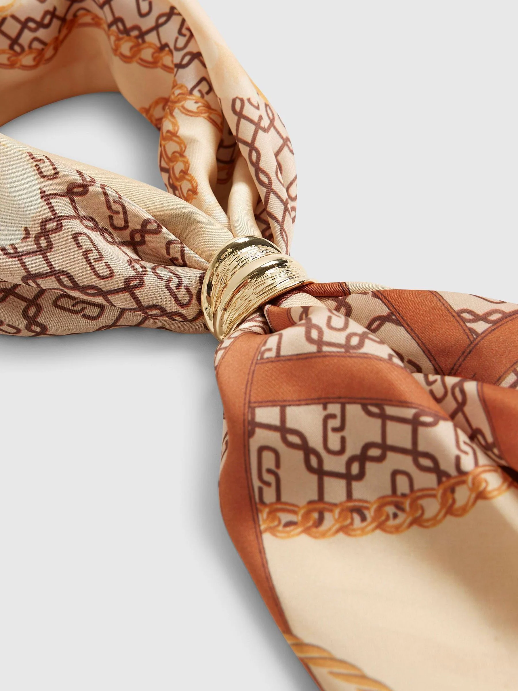River Island Brown Geometric Floral Print Neck Scarf and Ring