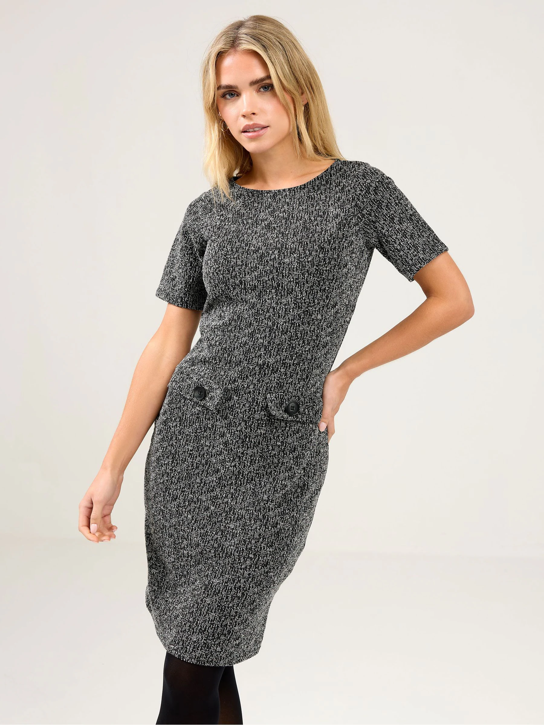 M&Co Grey Petite Jaquard Button Work Dress