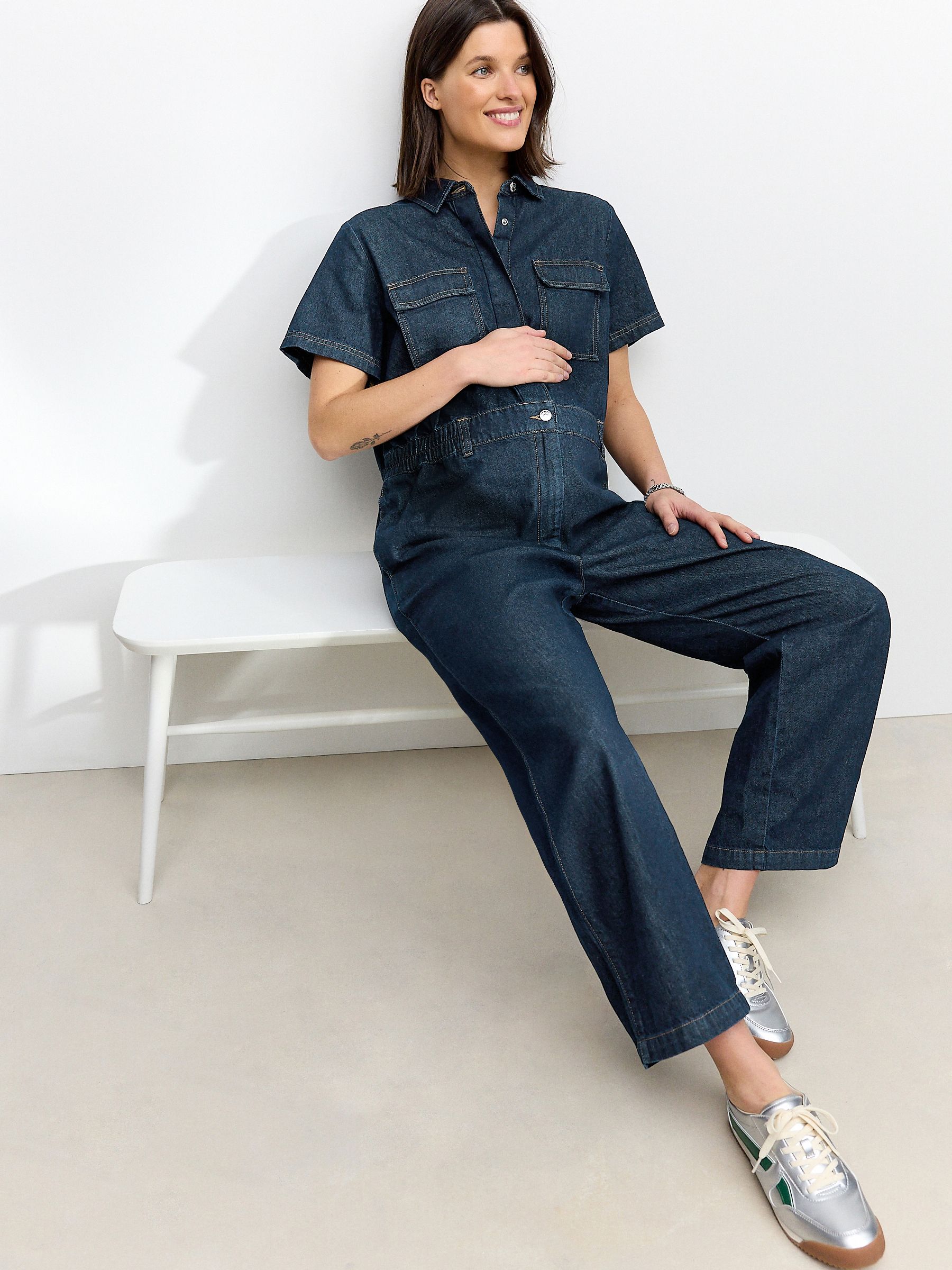 Dark Blue 100% Cotton Maternity Denim Boilersuit