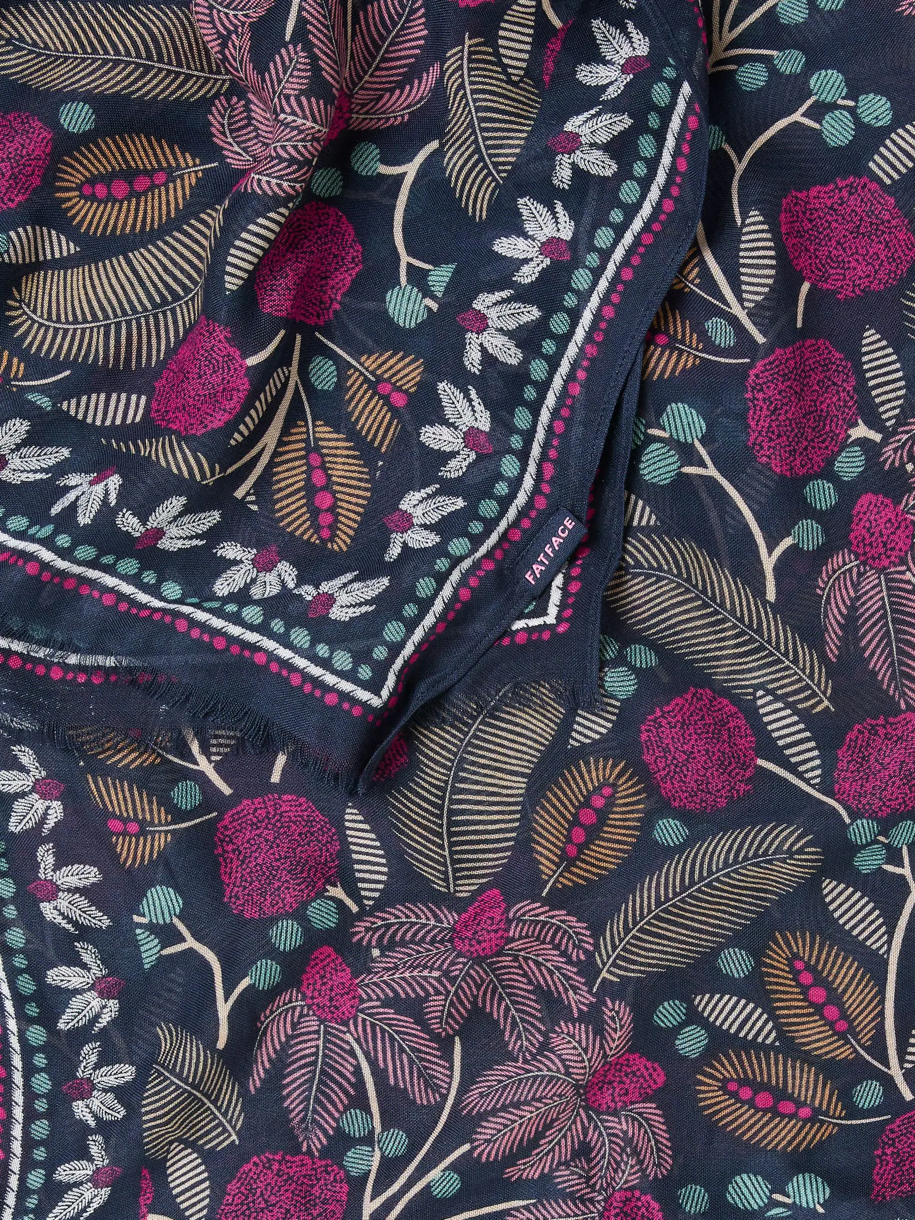 FatFace Navy Blue Leaf Floral Printed Lightweight Scarf