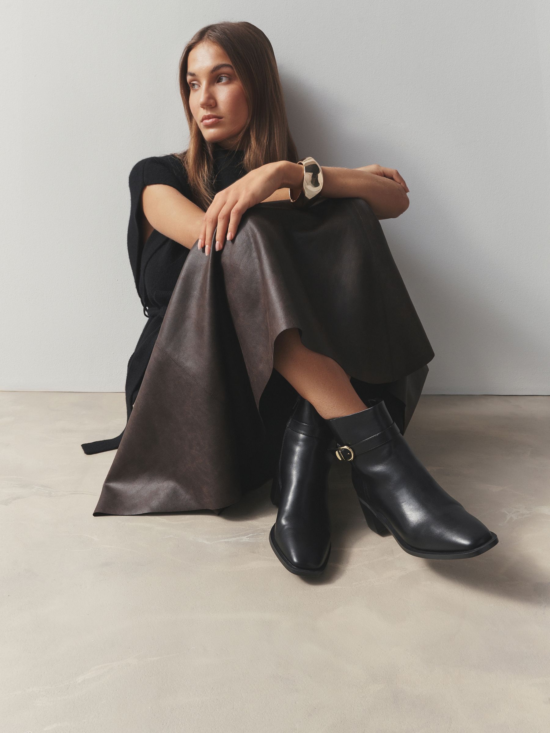 Black Forever Comfort® Buckle Trim Block Heel Ankle Boots