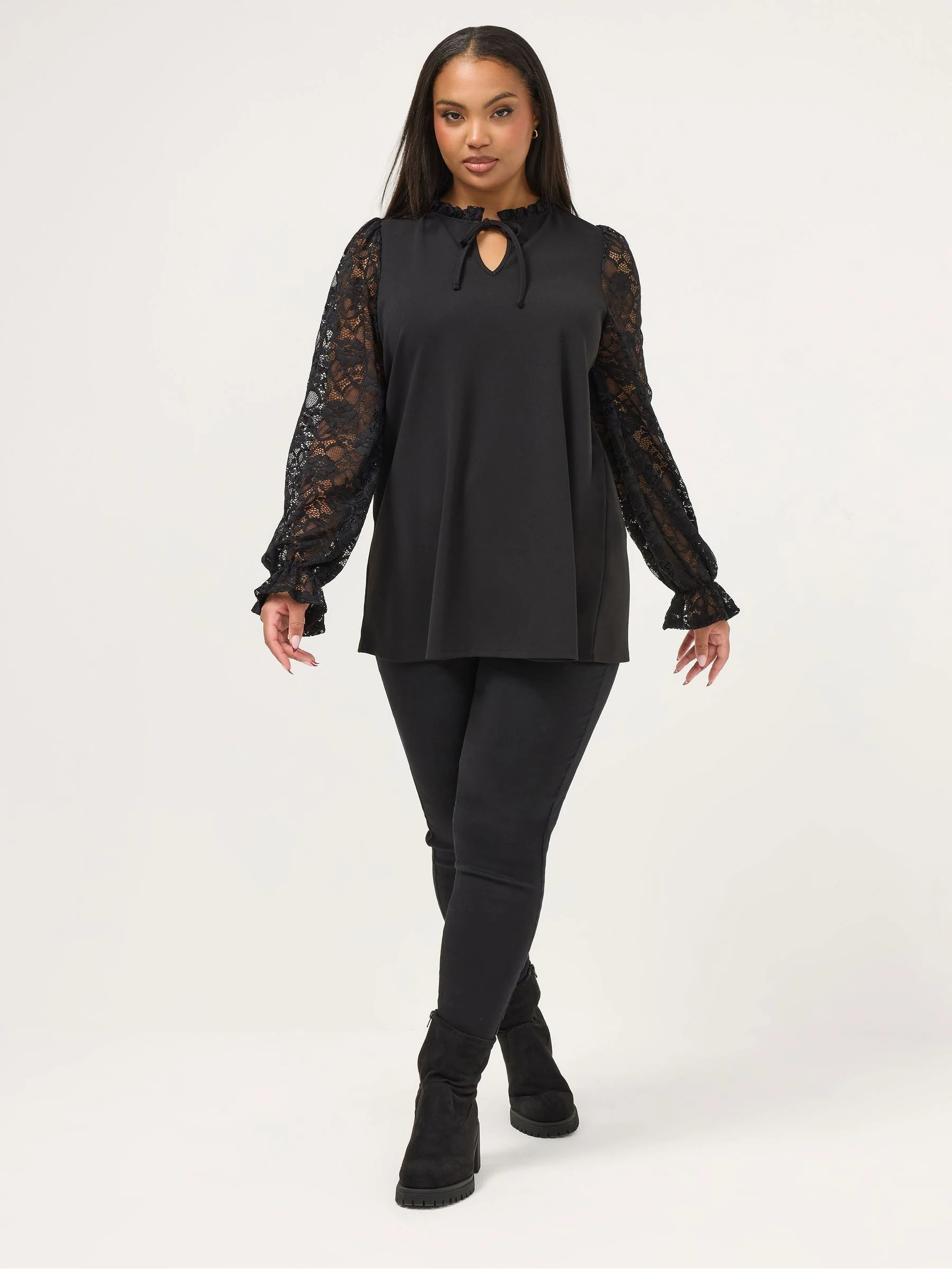 Yours Curve Black 2-In1- Lace Top