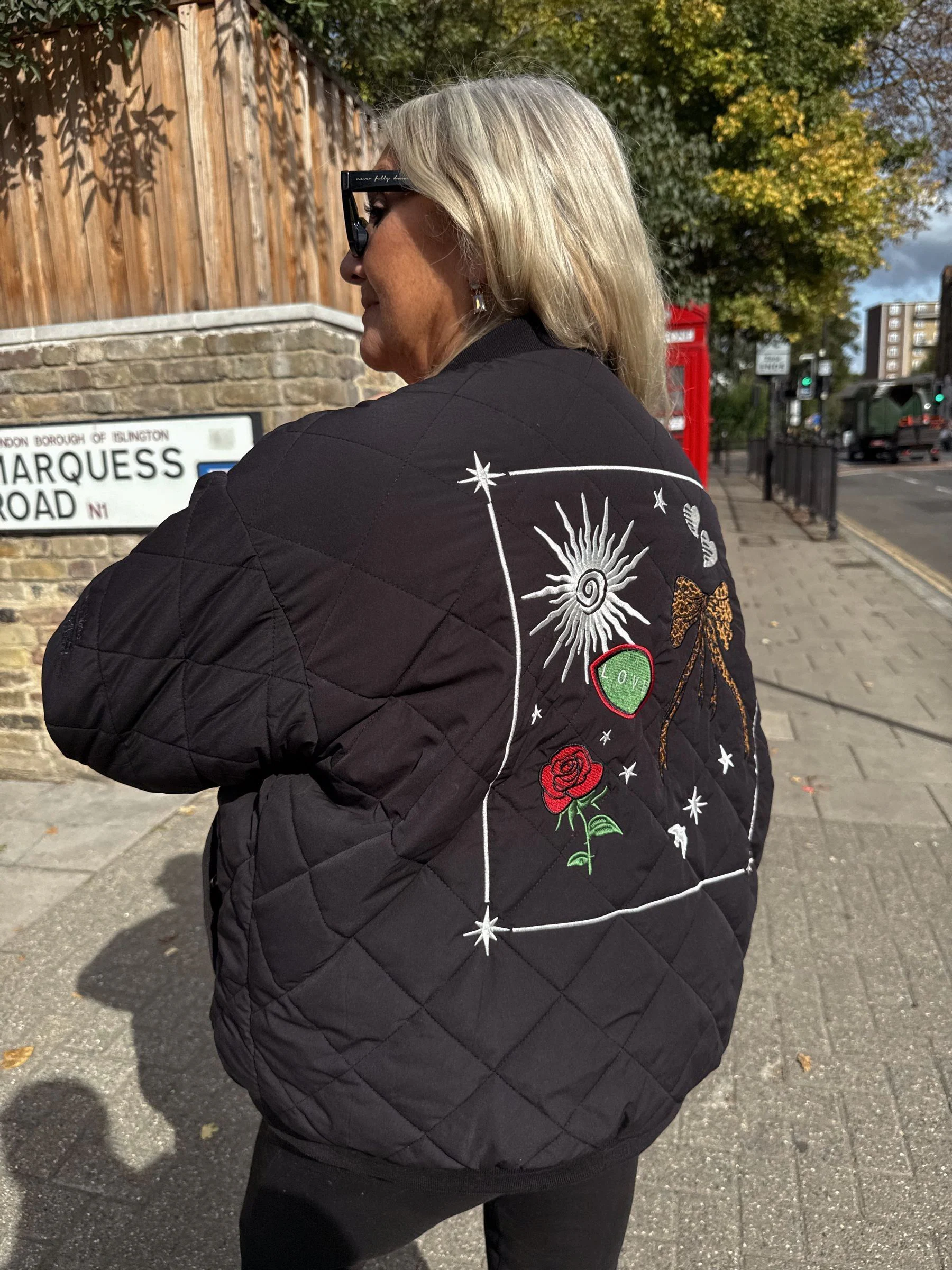 Never Fully Dressed Black Embroidered Quilted Fur Lined Bomber Jacket