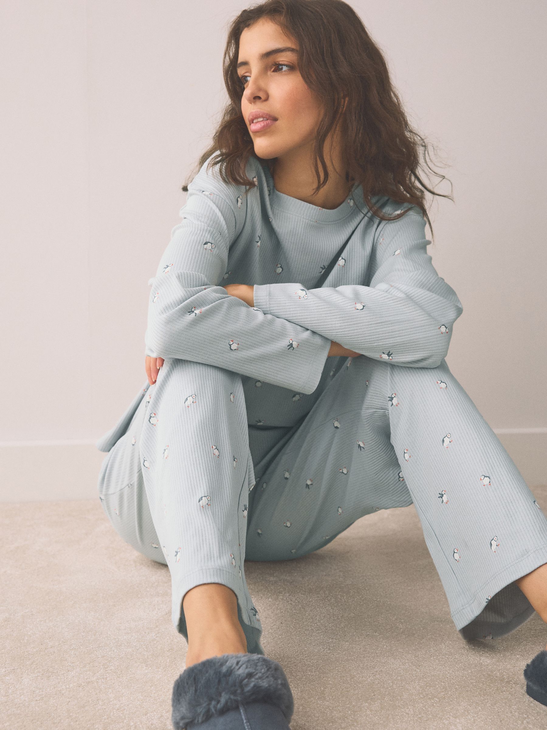 Blue Puffin Ribbed Long Sleeve Pyjamas