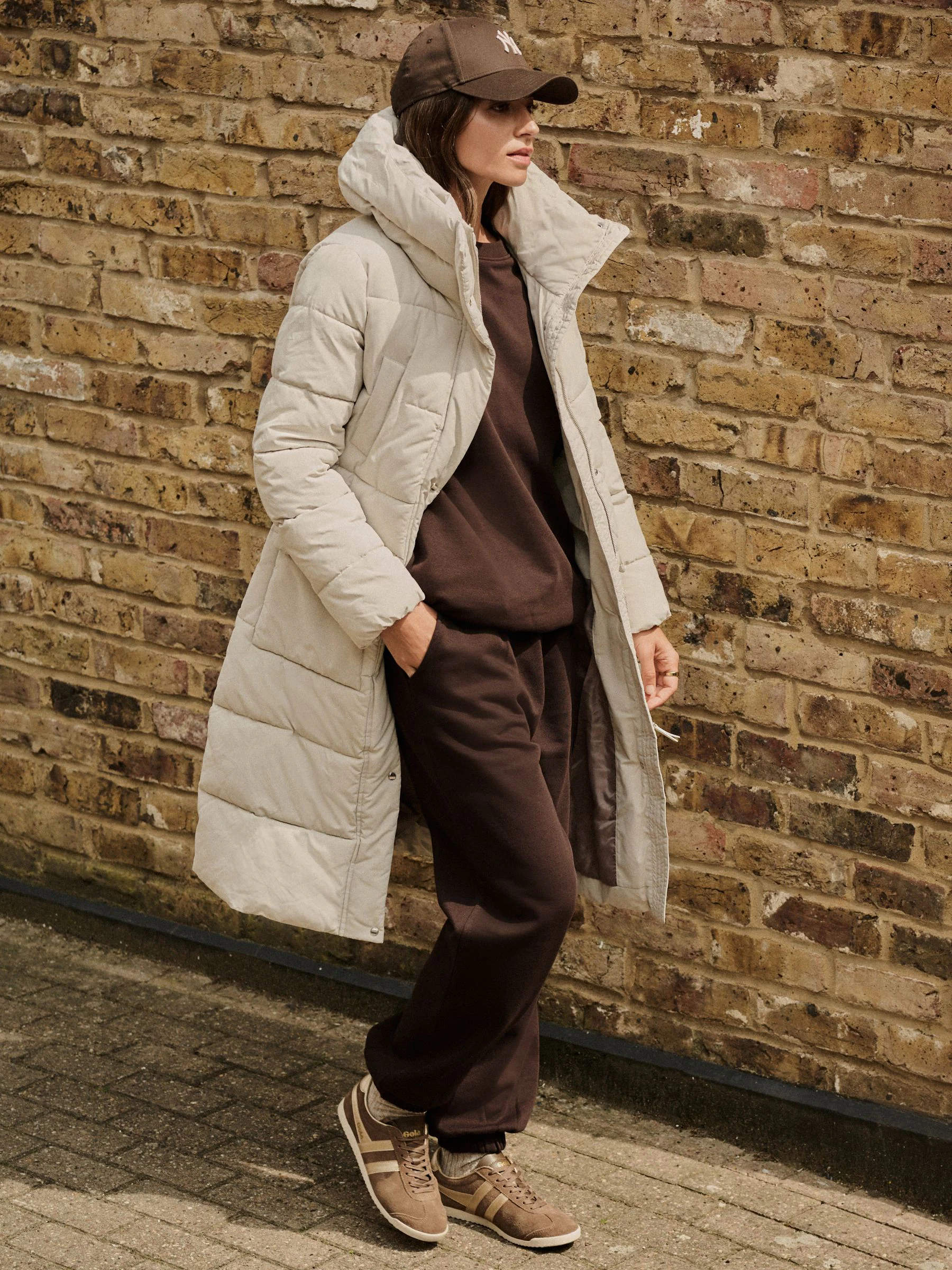 Ecru Cream Shower Resistant Padded Hooded Longline Coat