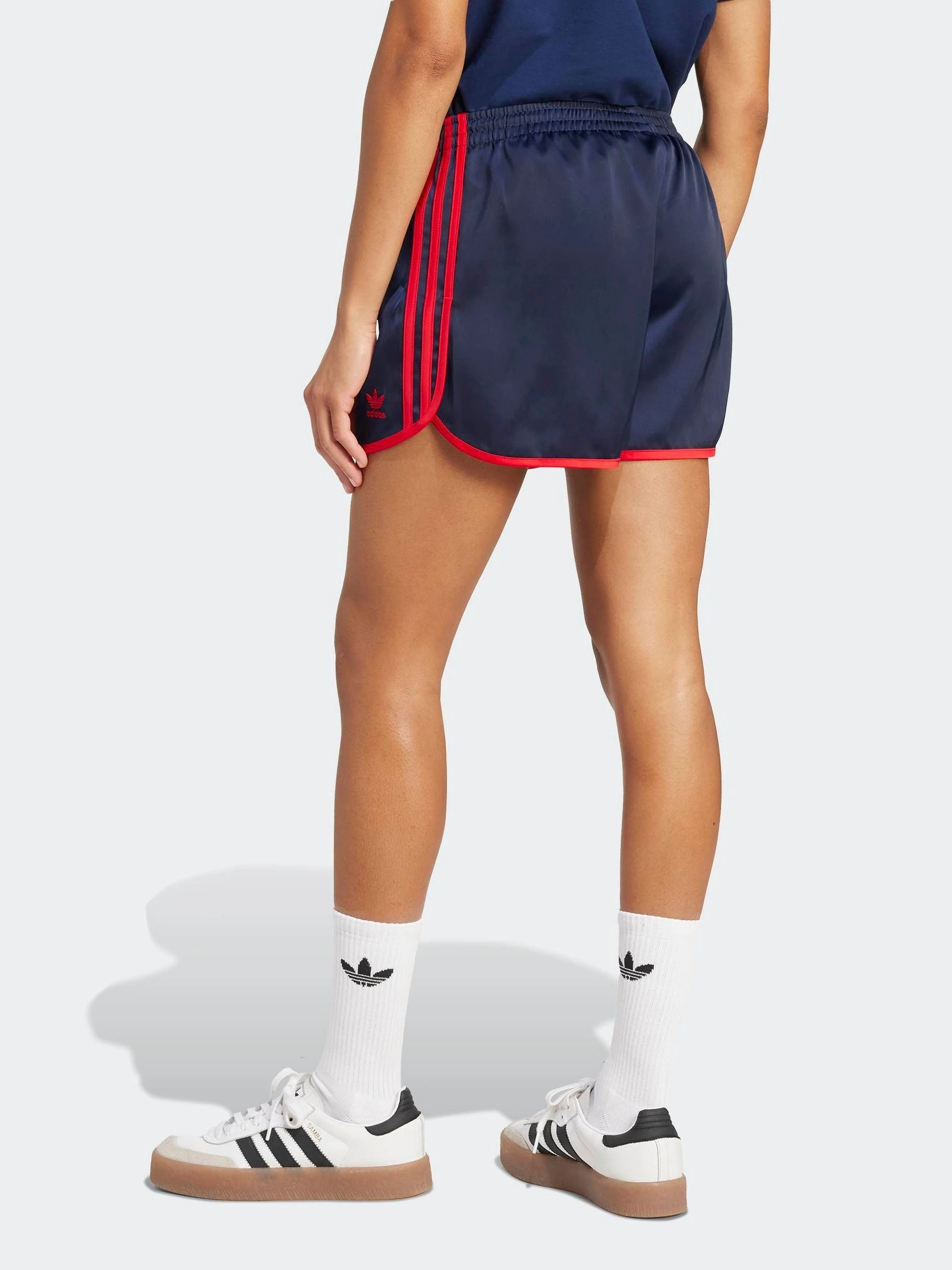 adidas Originals Navy/Red 3 Stripe Satin Sprinter Shorts