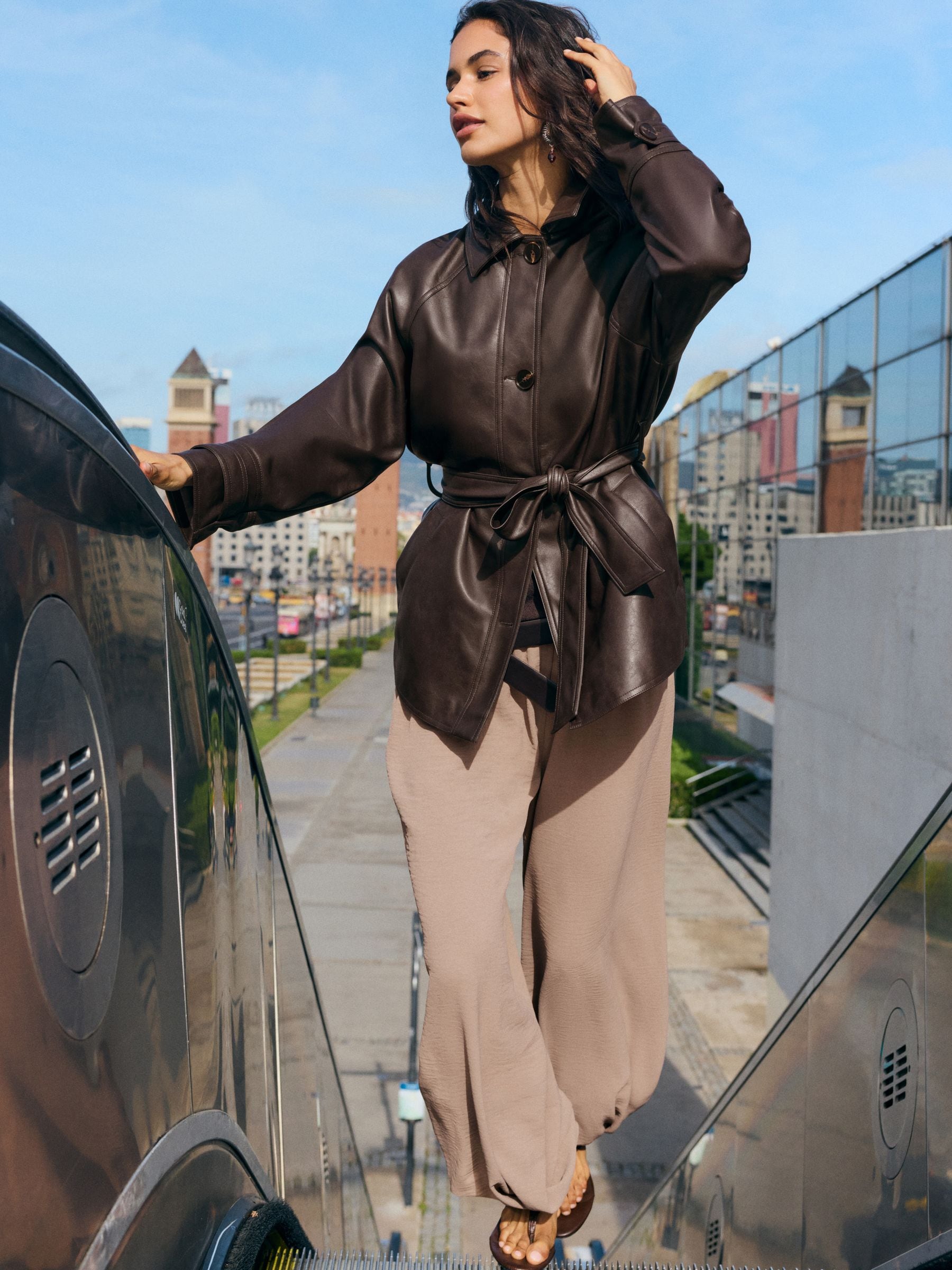 Friends Like These Chocolate Brown Faux Leather Belted Jacket