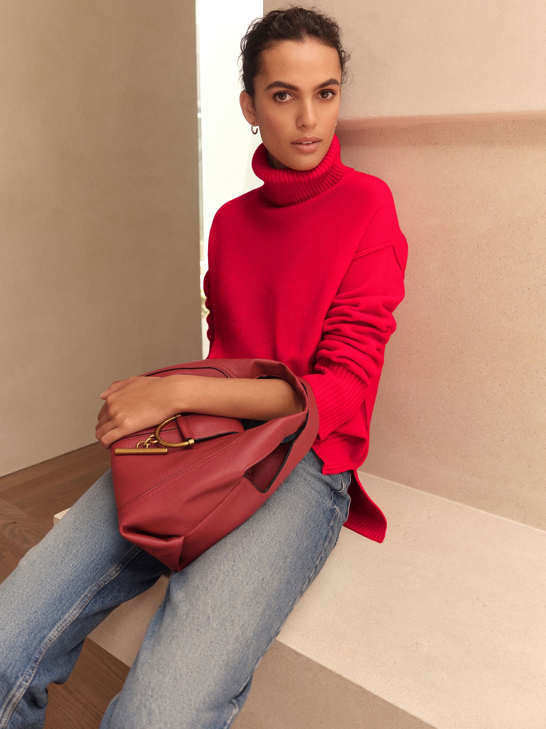Cherry Red 100% Merino Wool N. Premium Roll Neck Jumper