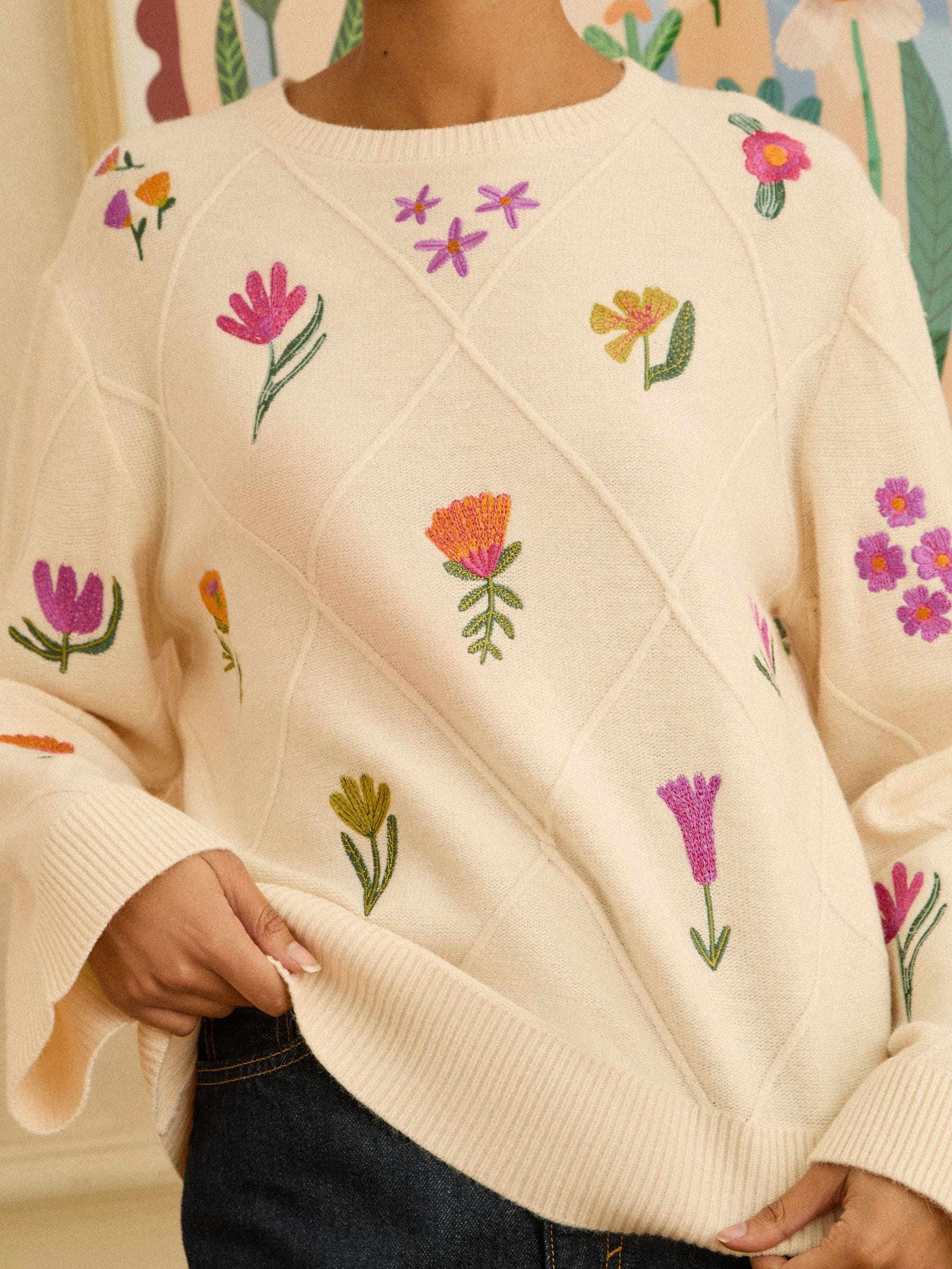 Love & Roses Ivory Embroidered Detail Knitted Jumper