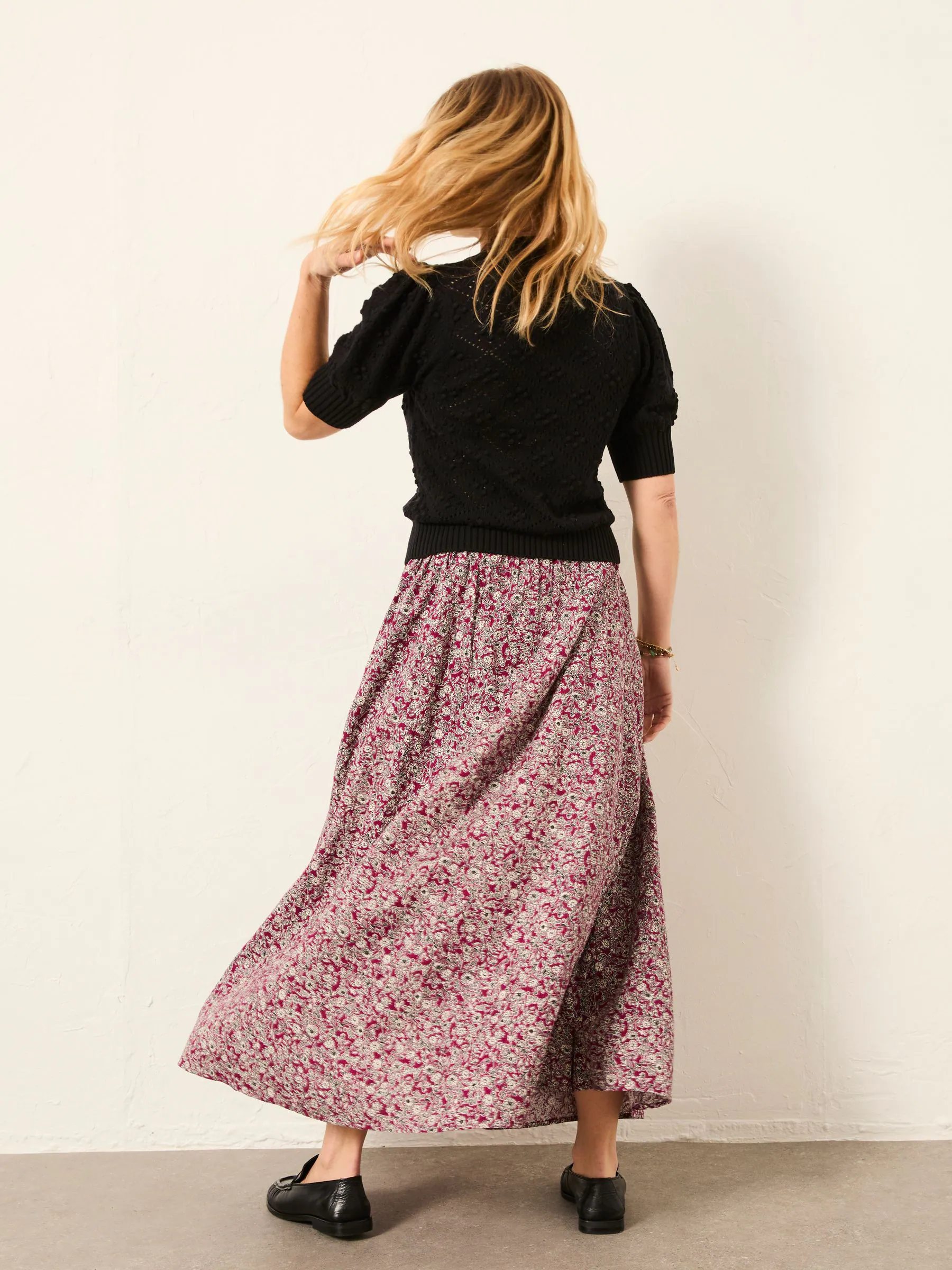 FatFace Willow Plum Purple 2 Tone Floral Midi Skirt