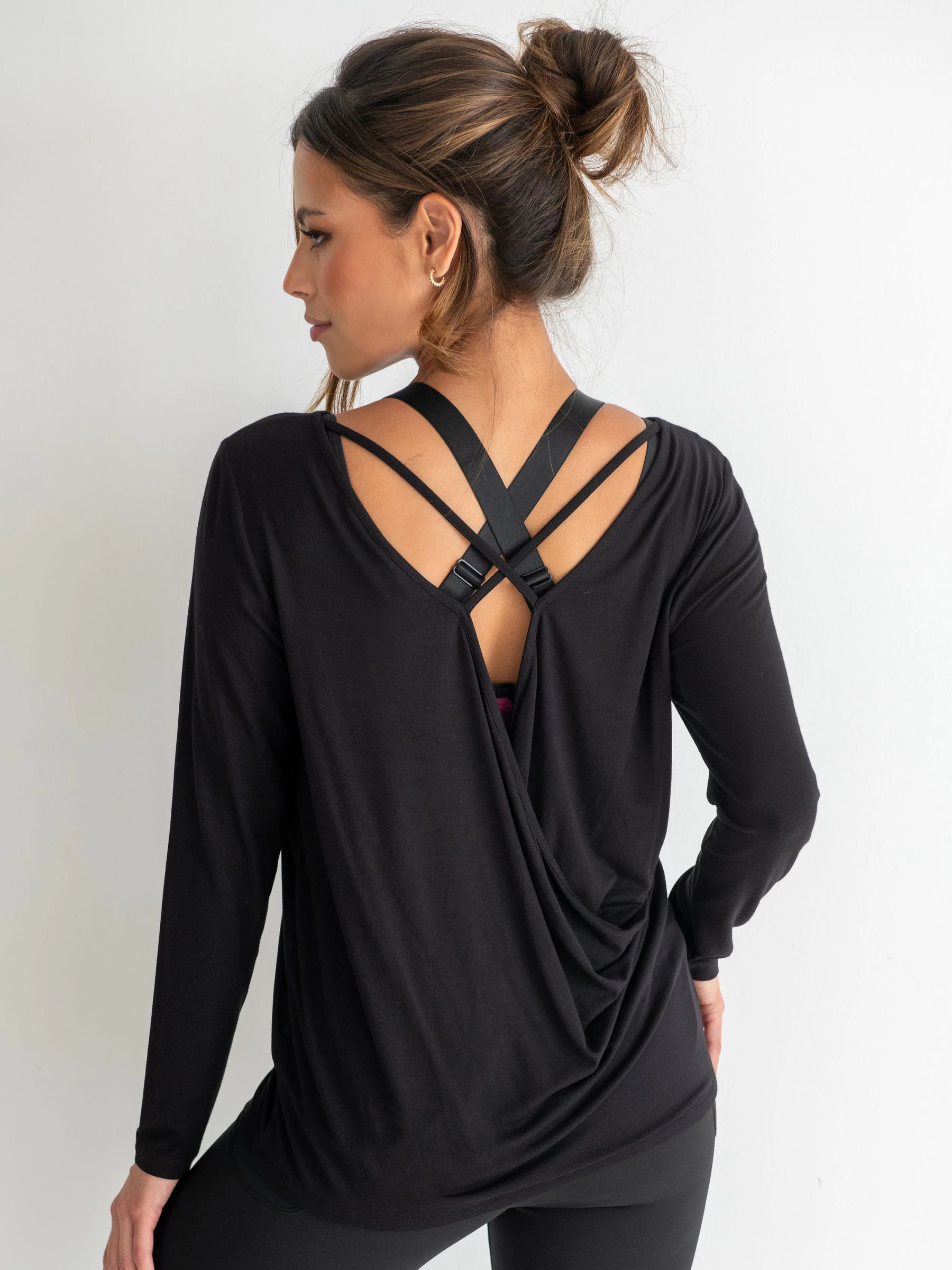 Pour Moi Black Cross Back Jersey Yoga Top