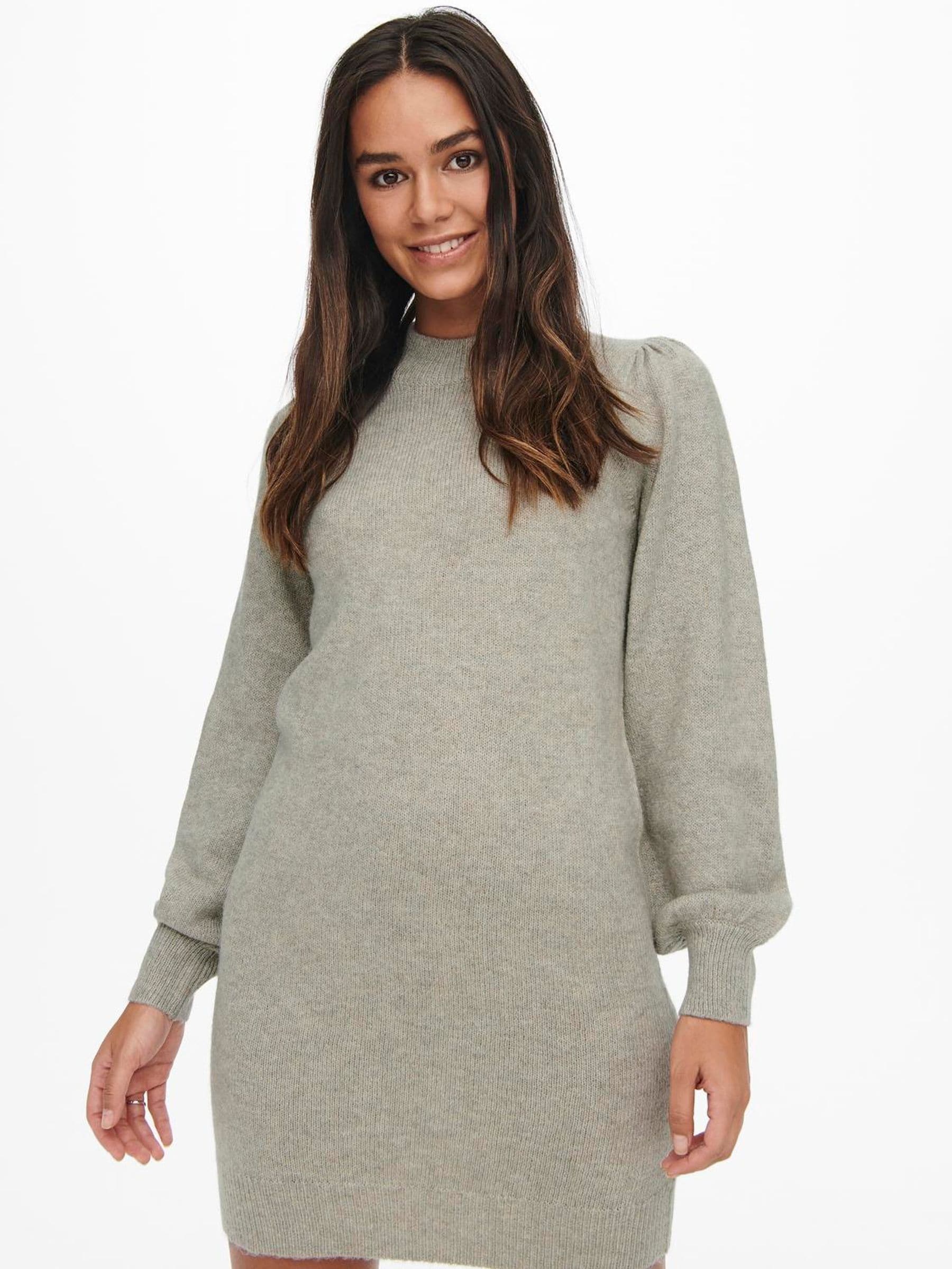 JDY Grey High Neck Knitted Long Sleeve Short Dress