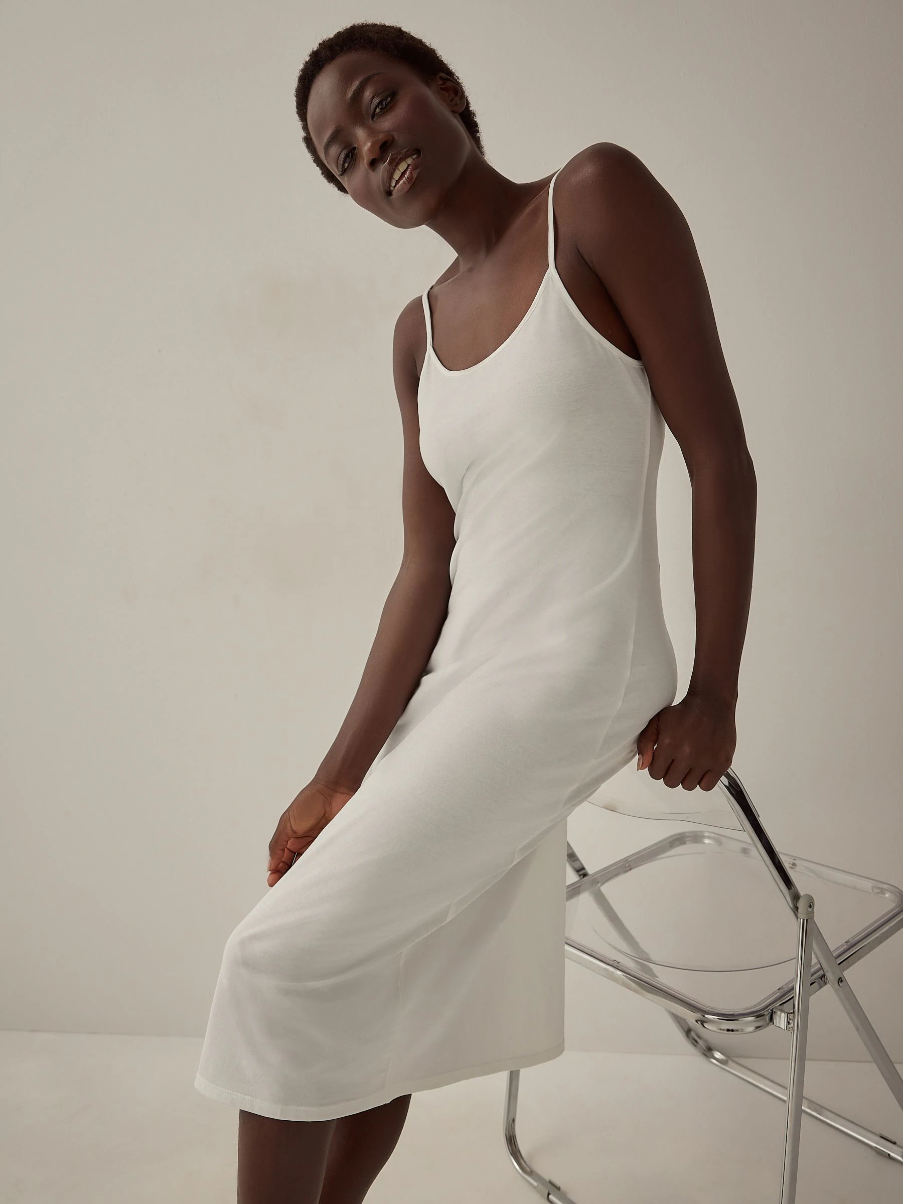 Black/White Long Naturally Cooling Cotton Slips 2 Pack