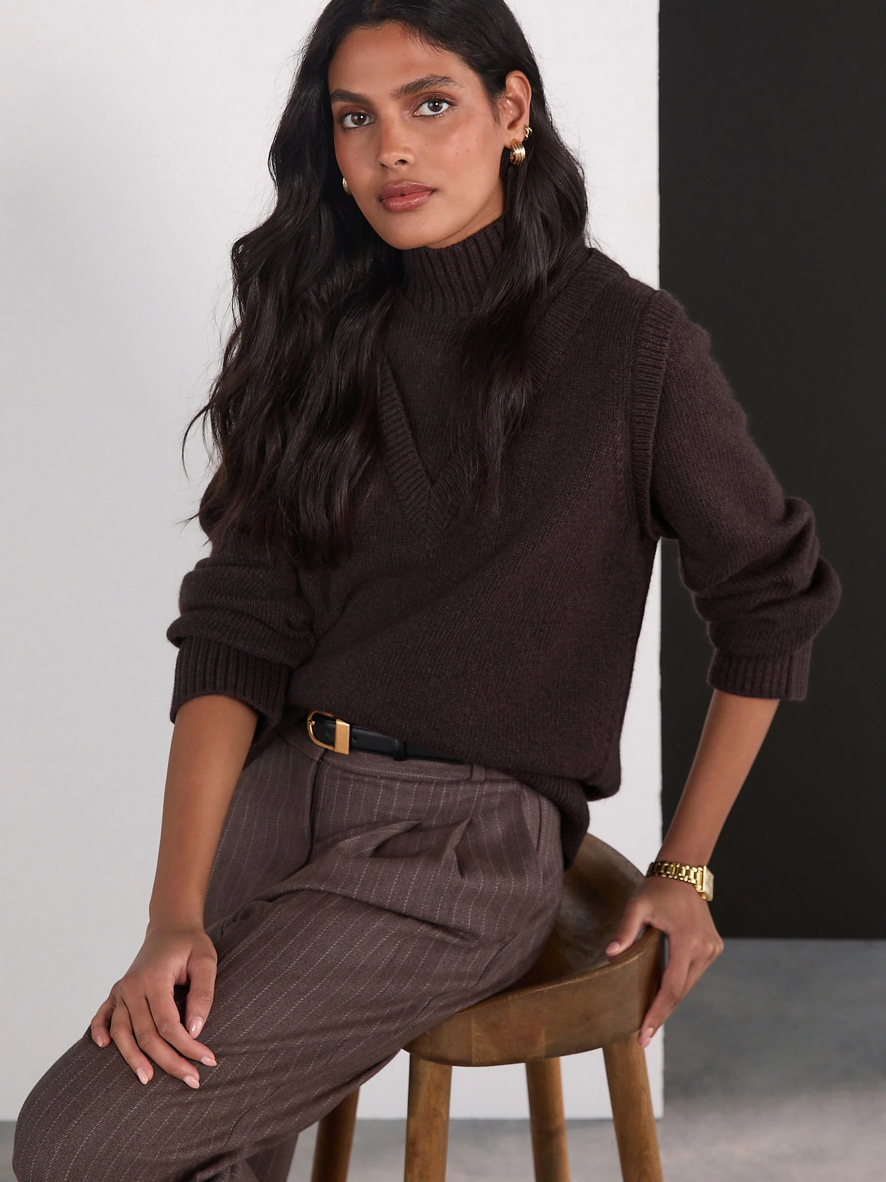 Chocolate Brown Cotton/Wool Blend Double Layer Jumper