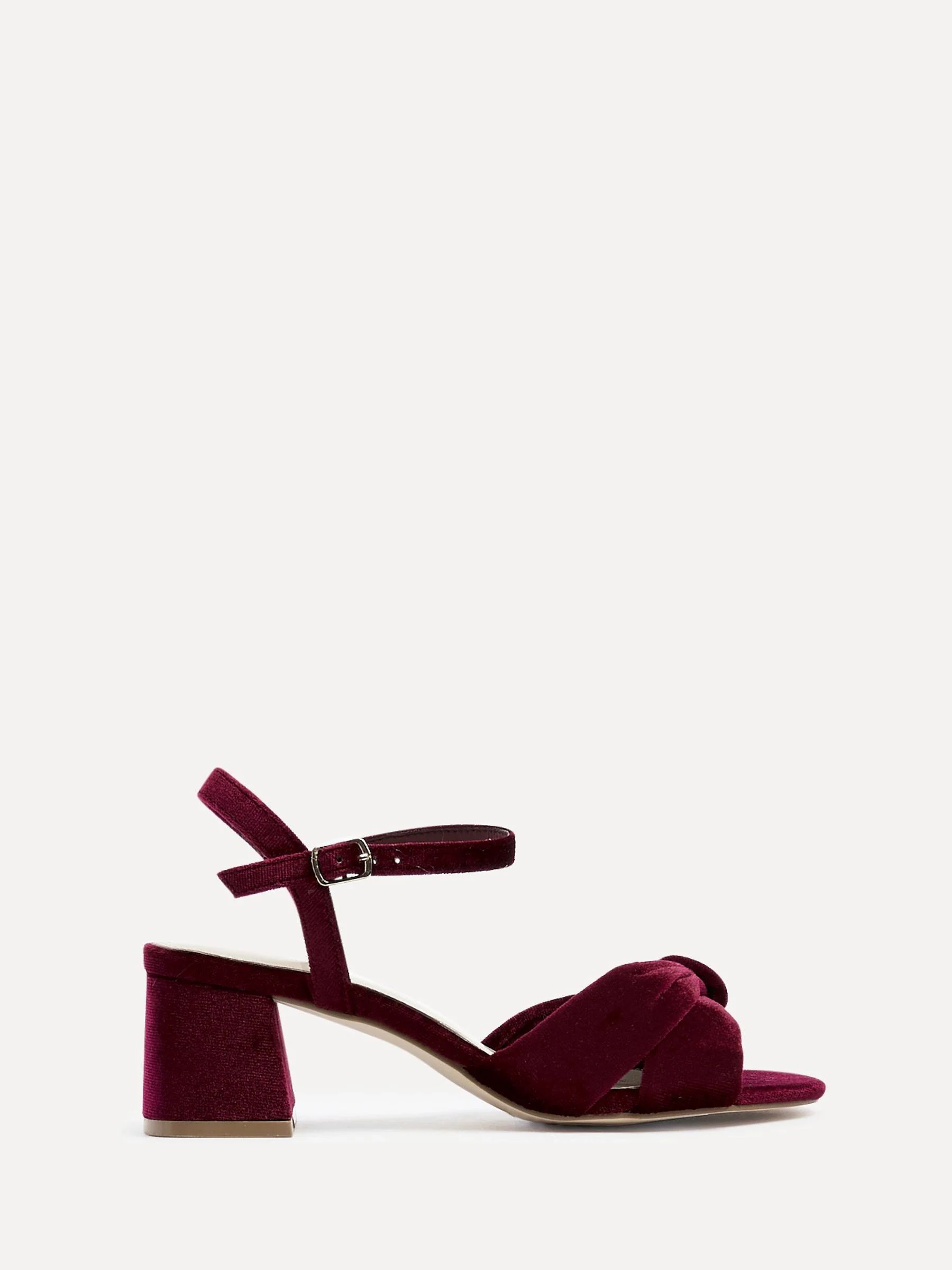 Linzi Burgundy Red Charlotte Block Heeled Sandals With Bow Front Detail