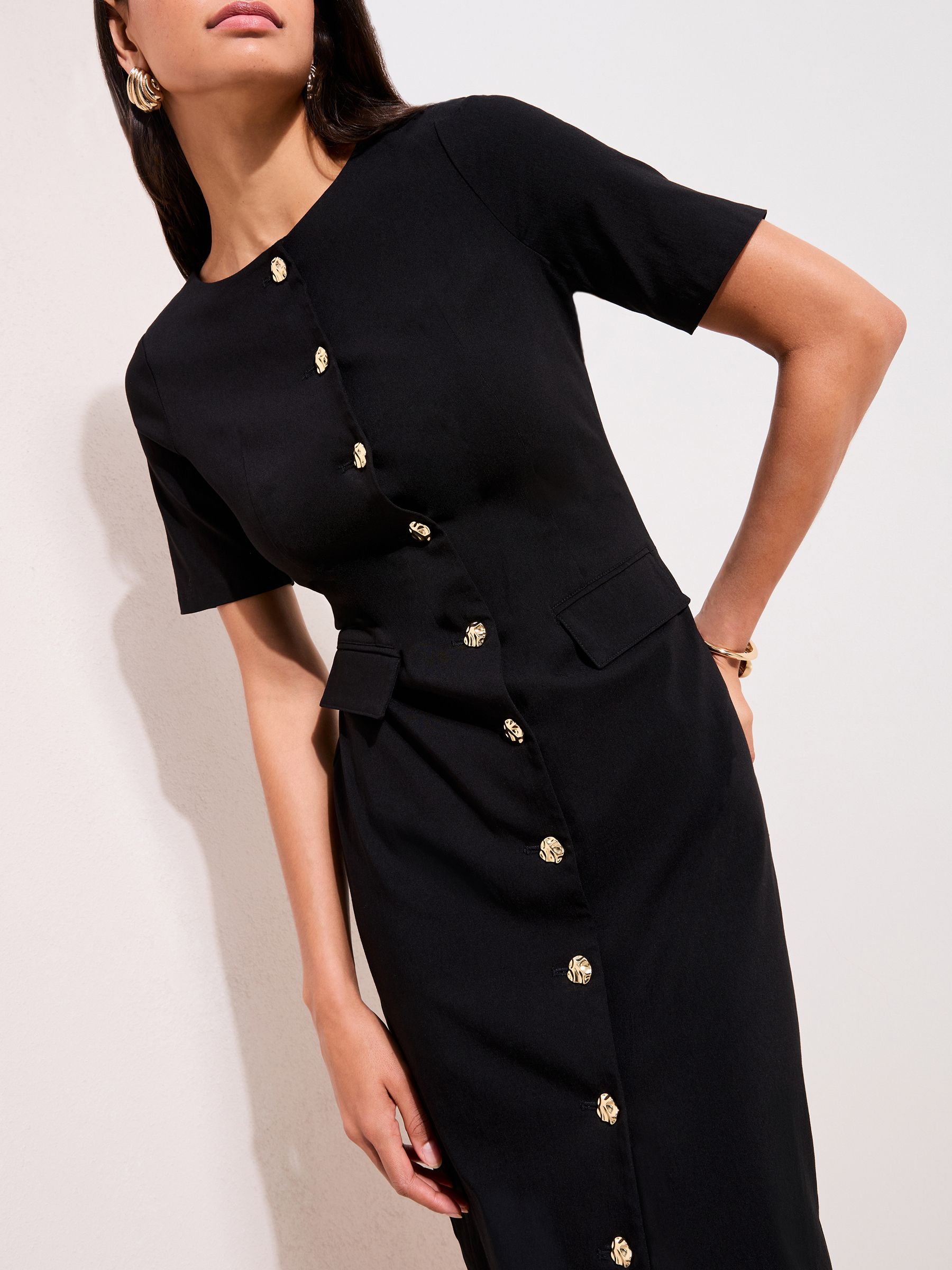 Friends Like These Black Sculpting Stretch Button Midi Dress