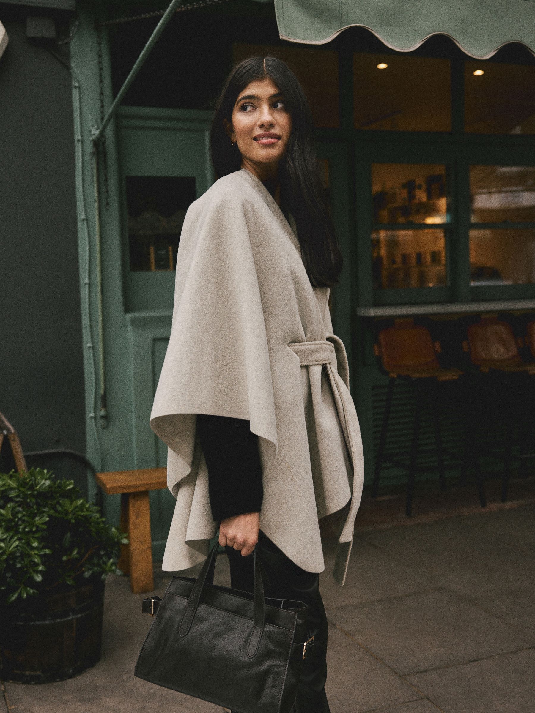 Oatmeal Wrap Front Cape Poncho