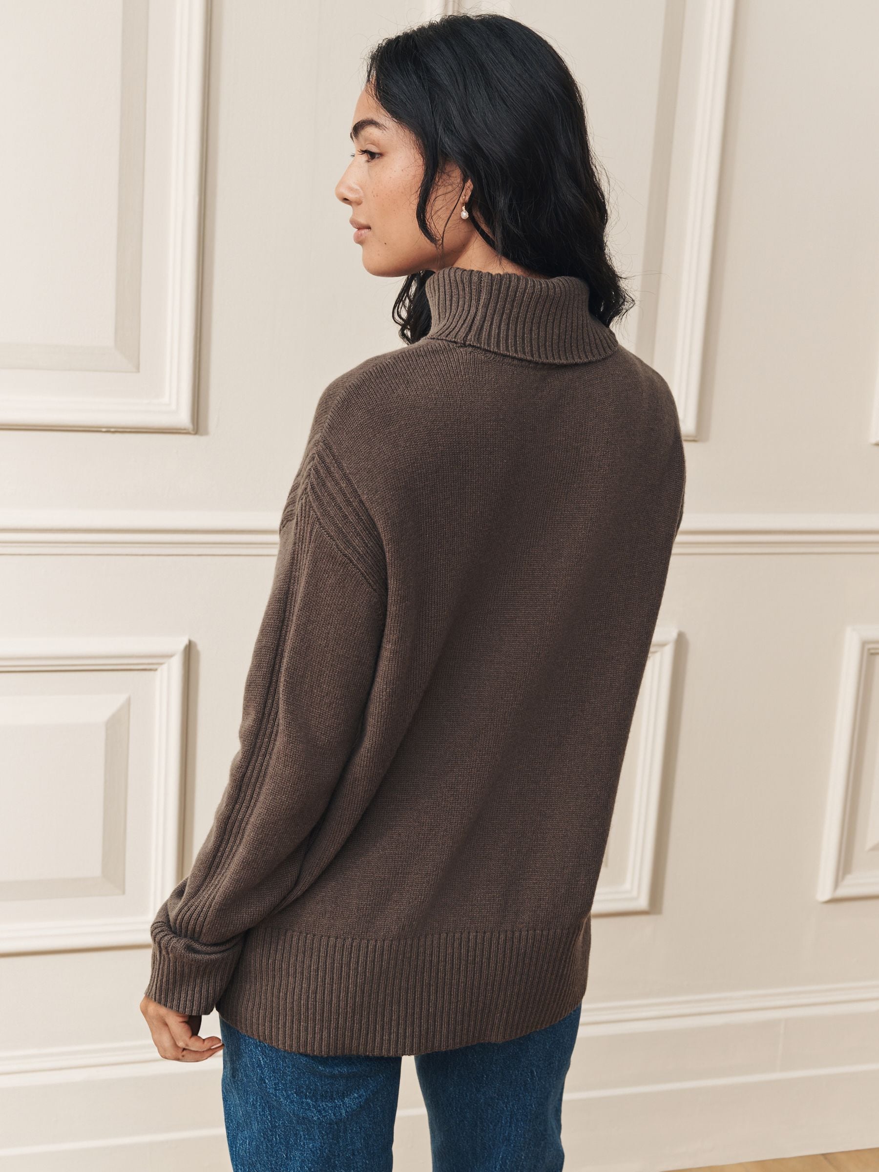 Laura Ashley Neutral Merino Wool and Cashmere Roll Neck Jumper