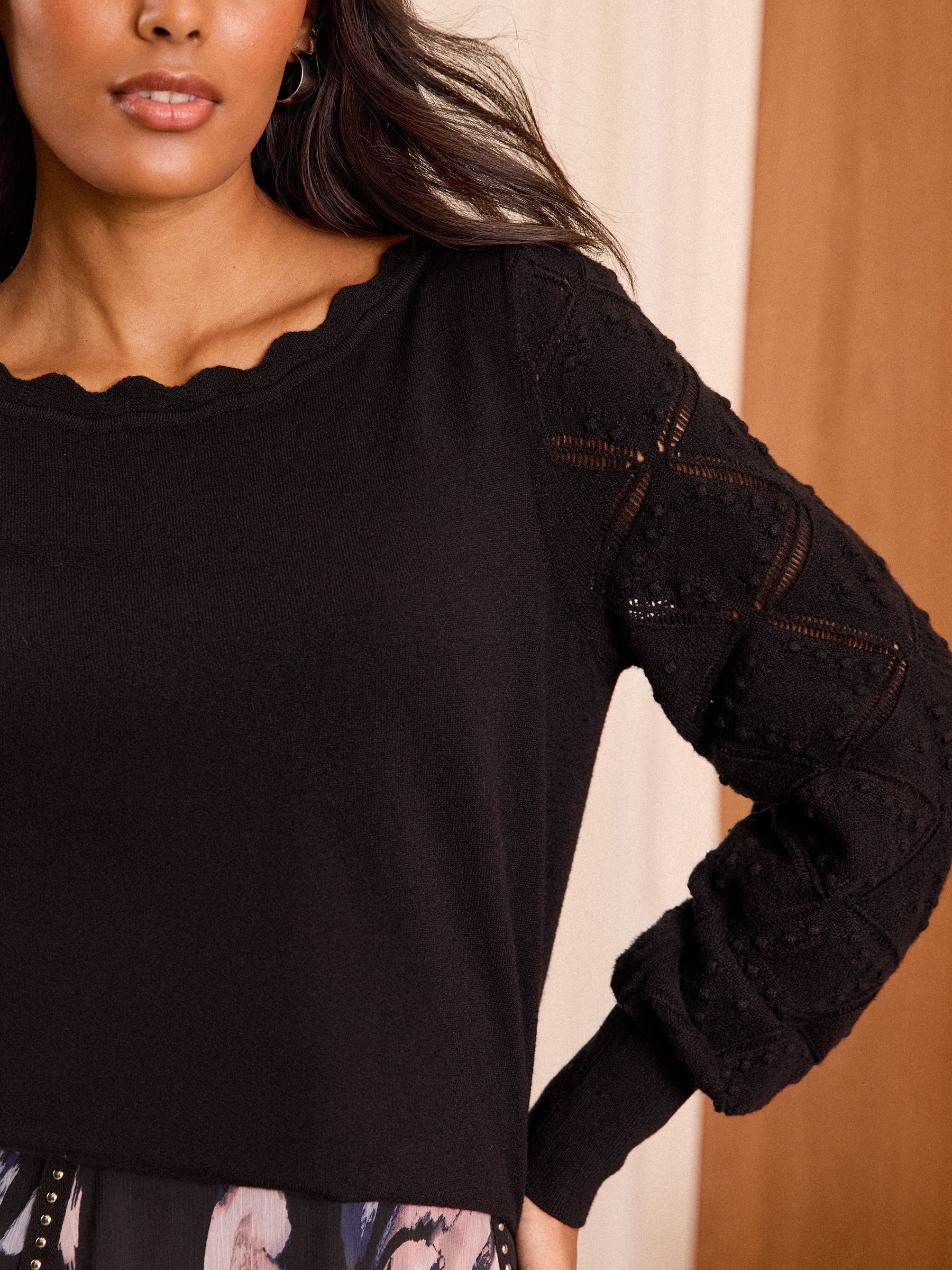 Love & Roses Black Bobble Stitch Scallop Knit Jumper