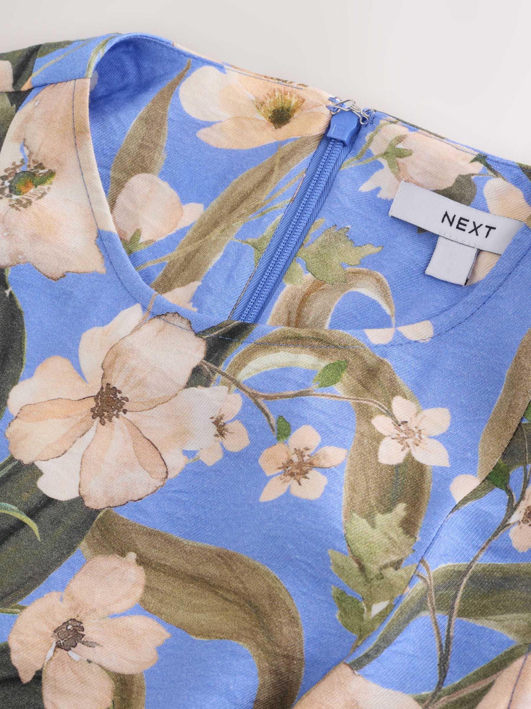 Blue Floral Print Sleeveless Column A-Line Maxi Dress