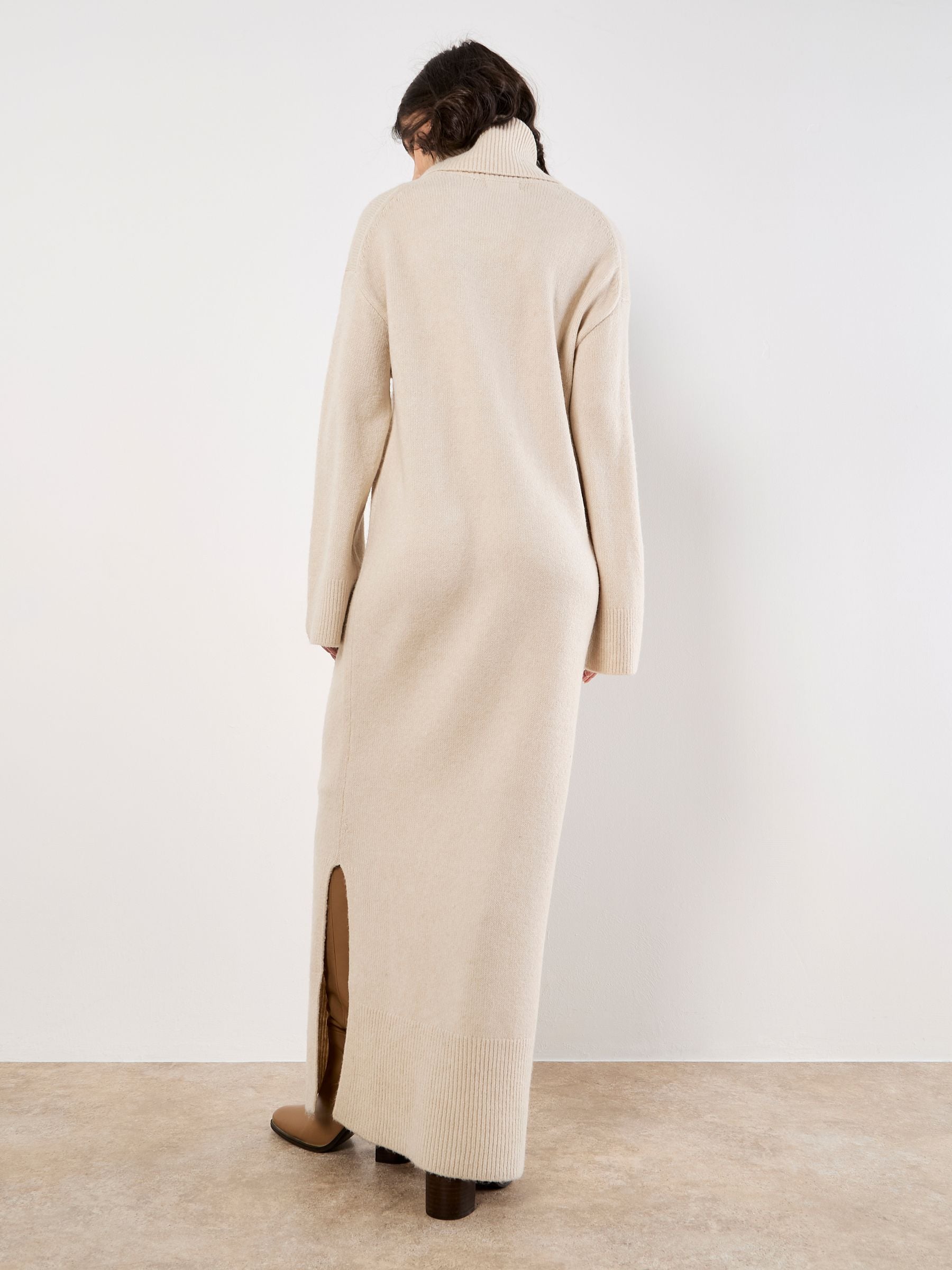 Apricot Natural Roll Neck Long Jumper Dress