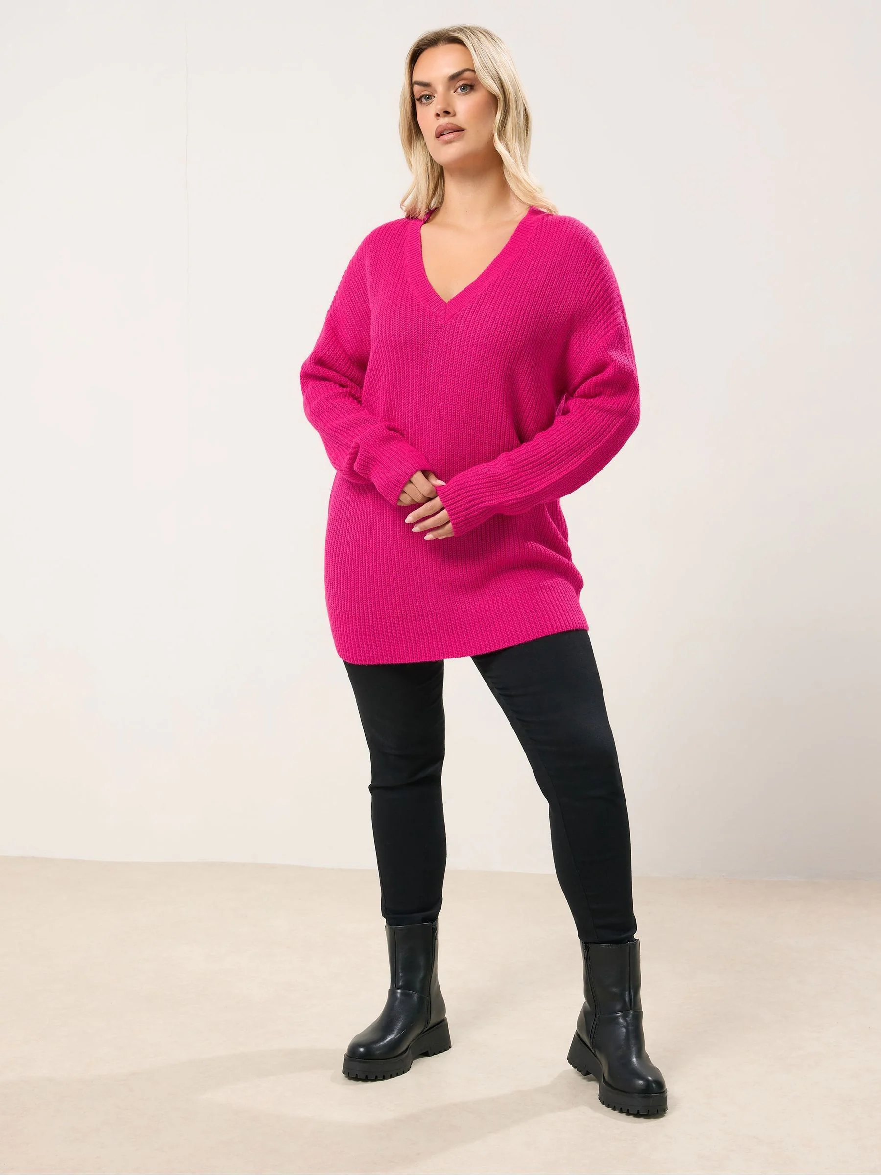 Yours Curve Pink Drop Shoulder Jumper