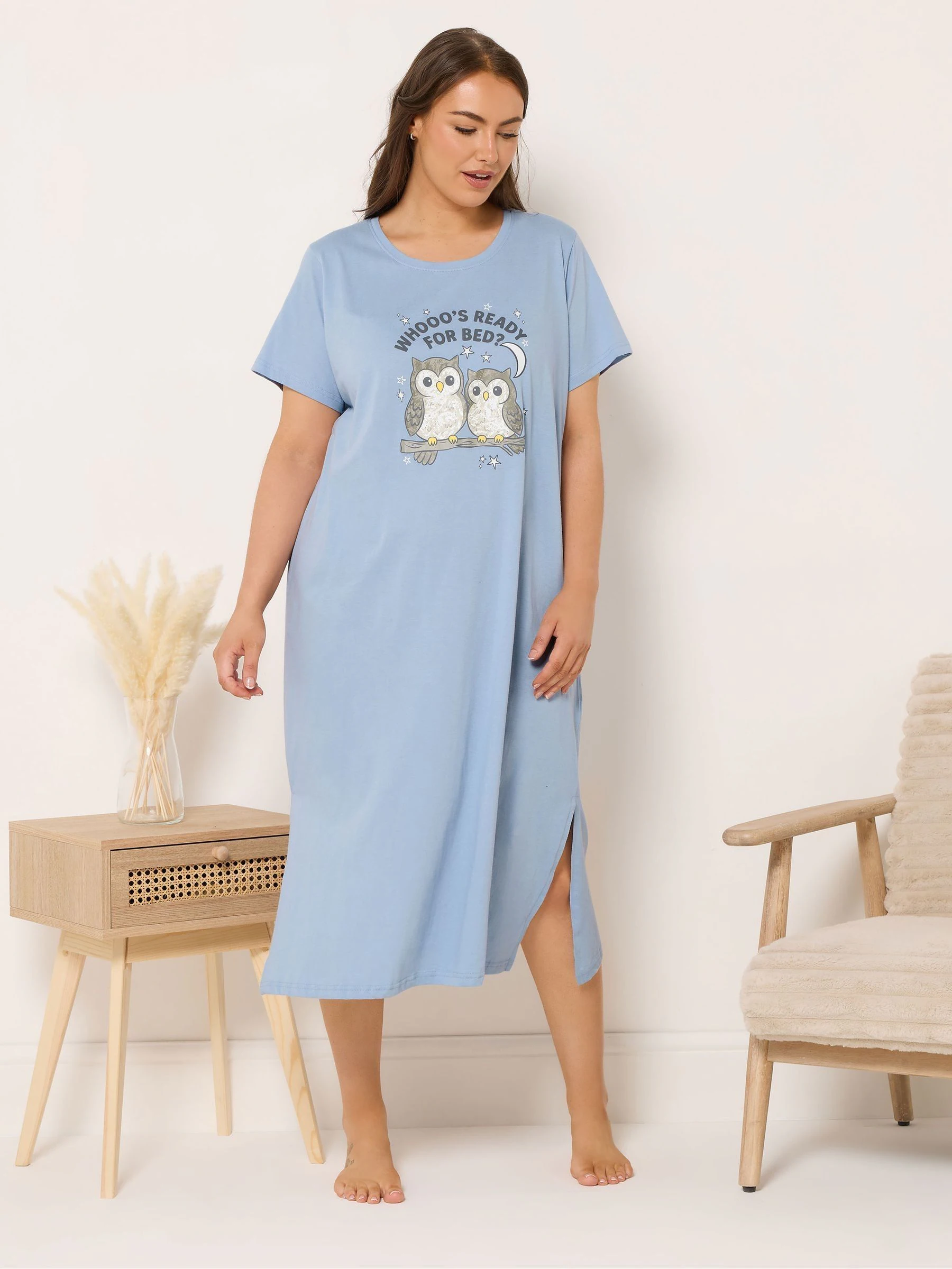 Yours Curve Blue Ready For Bed Owl Midaxi Nightdress