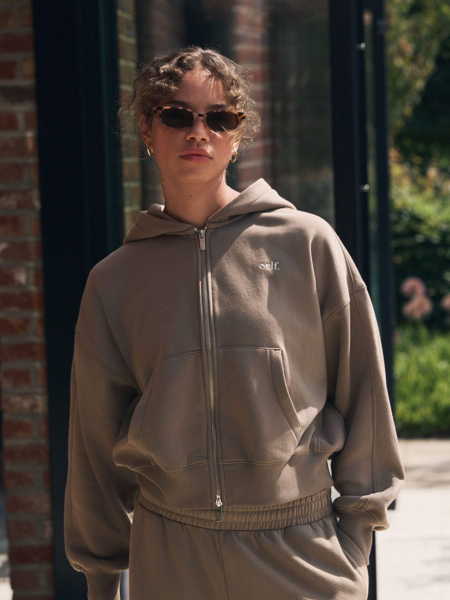 self. Mink Brown Hooded Zip Through Jacket