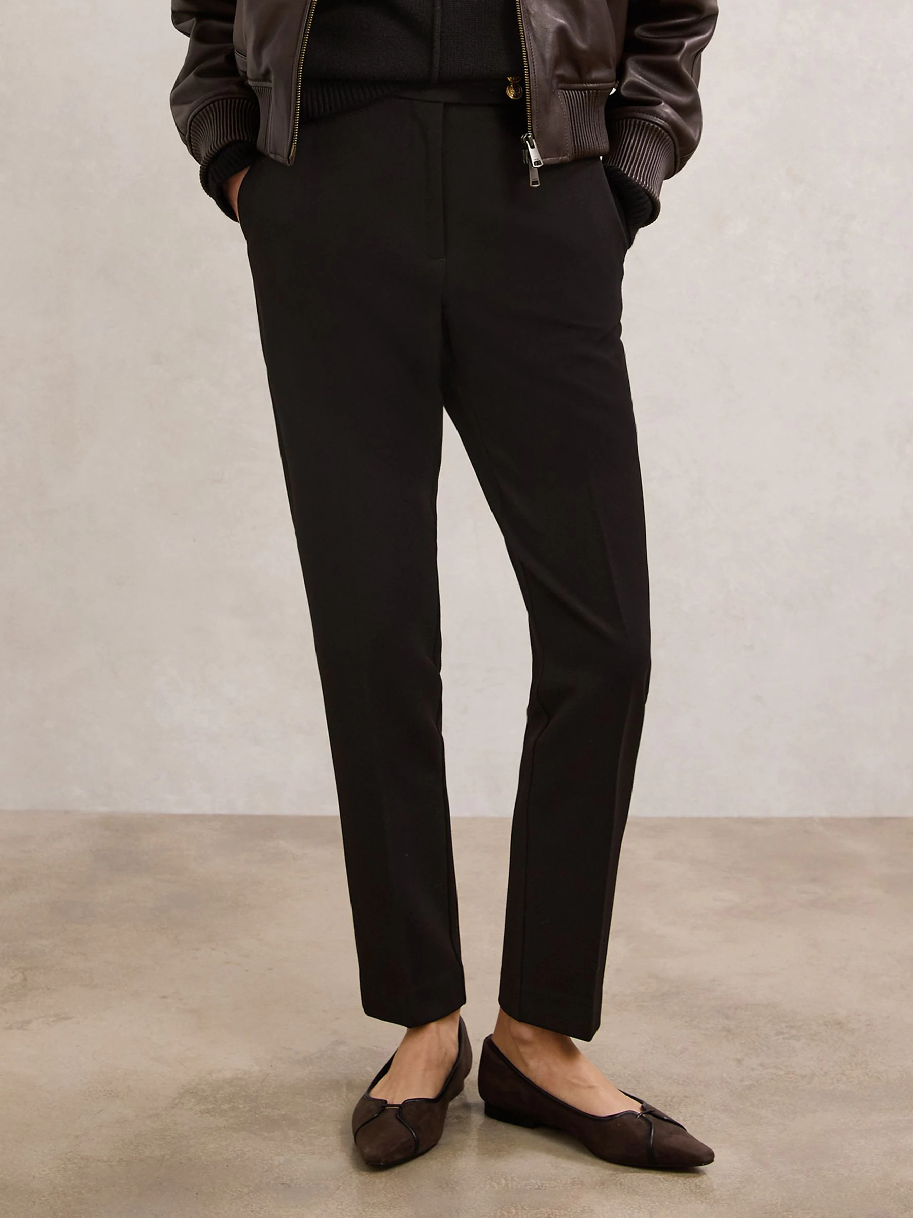 Reiss Chocolate Evelyn Suede Pointed-Toe Ballerina Shoes