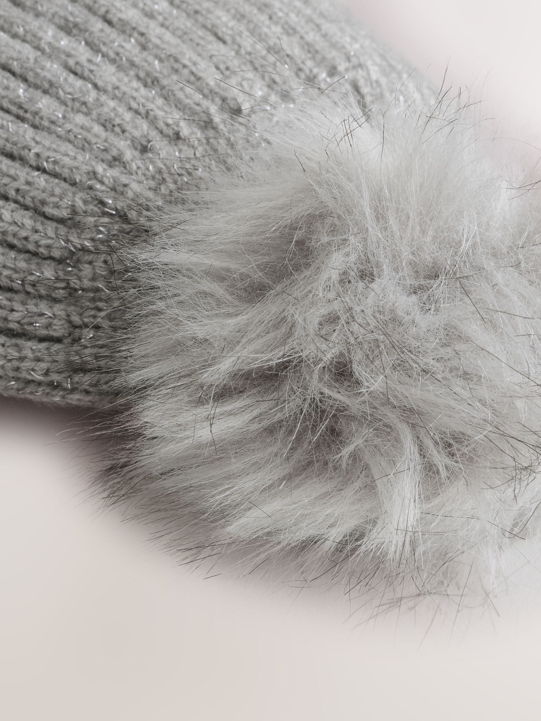 Grey Rib Knit Pom Hat