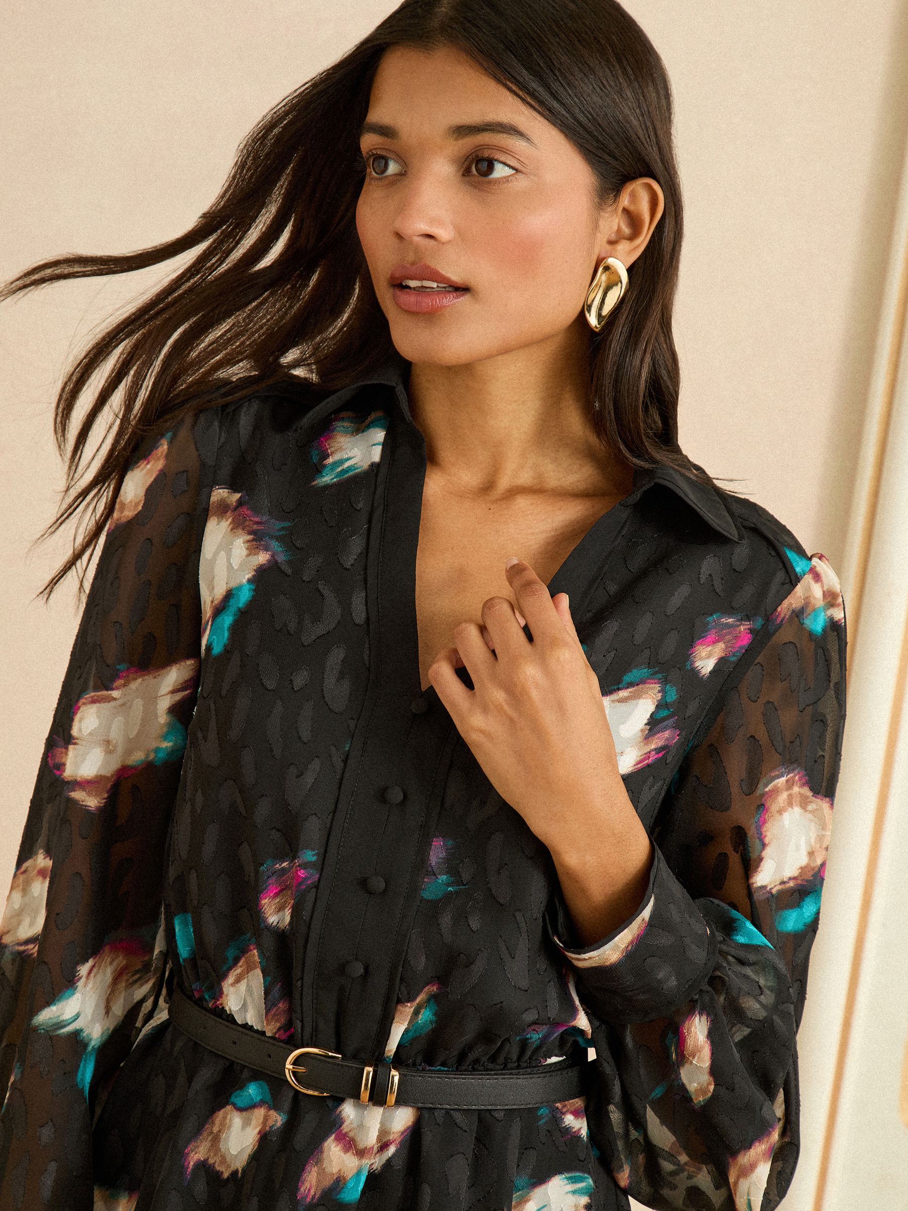 Love & Roses Jacquard Animal Mini Shirt Dress