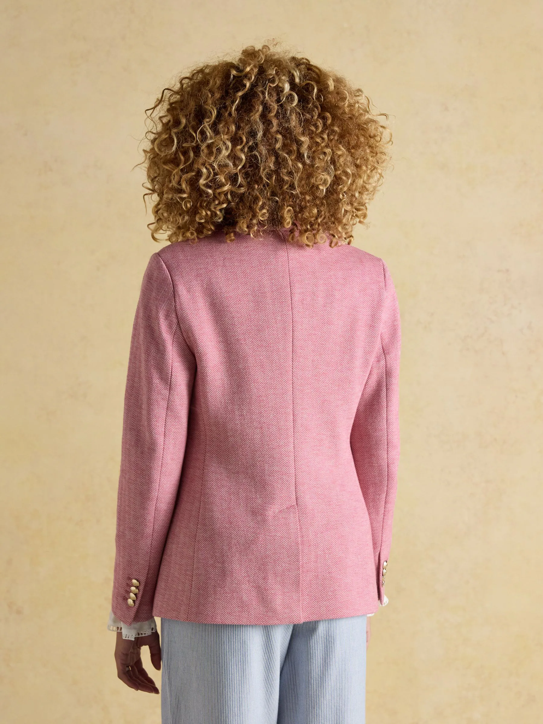 Joules Albury Pink Herringbone Jersey Tweed Blazer